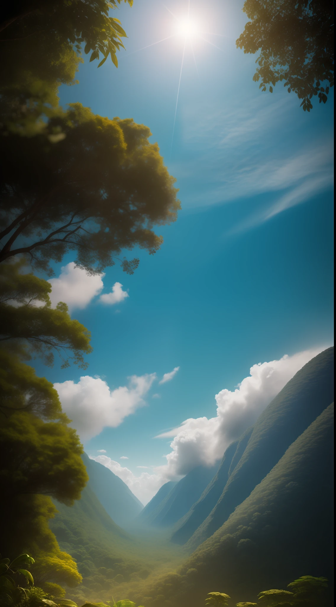 surreal, fantasy nature, sky and ground, gale, line clouds, light shot from clouds, jungle, vibrant, beautiful, uhd, 8K UHD, VERY DETAILED, PHOTOGRAPHY, REALISM, NATURAL LIGHT, MASTERPIECE, BEST QUALITY, AMAZING, INTRICATE, HIGHLY DETAILED, SHARP FOCUS, FILM,