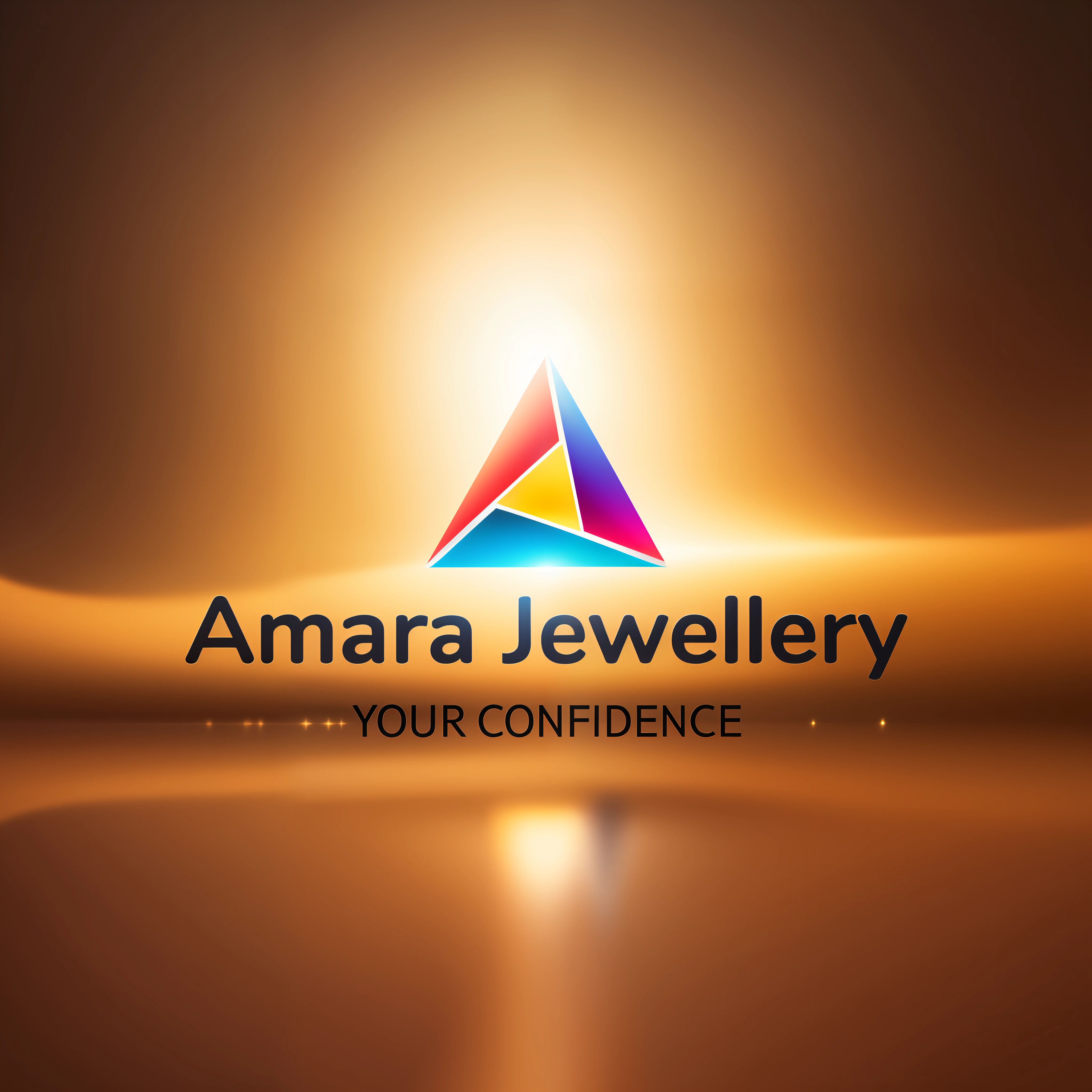A 3D golden logo among lots of ruby and sapphire