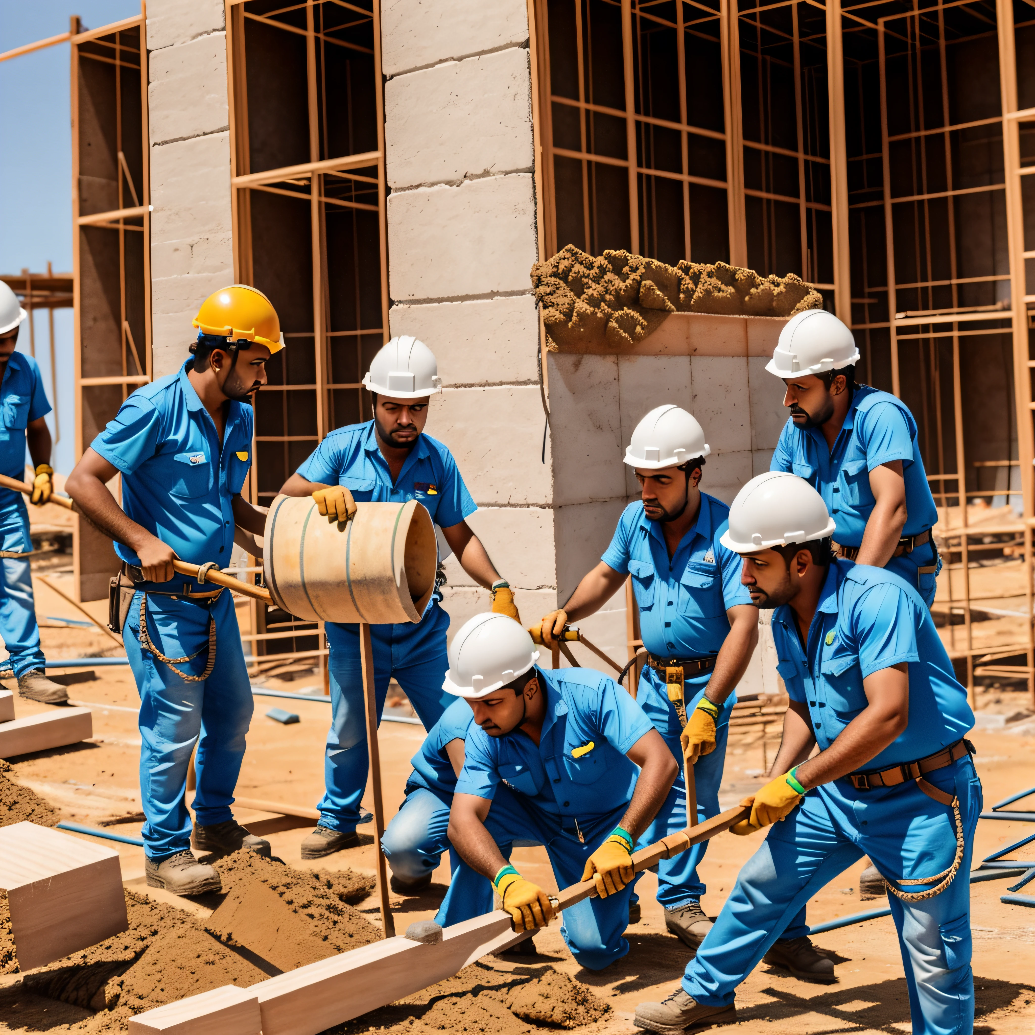 Brazilian masons working on a construction site.