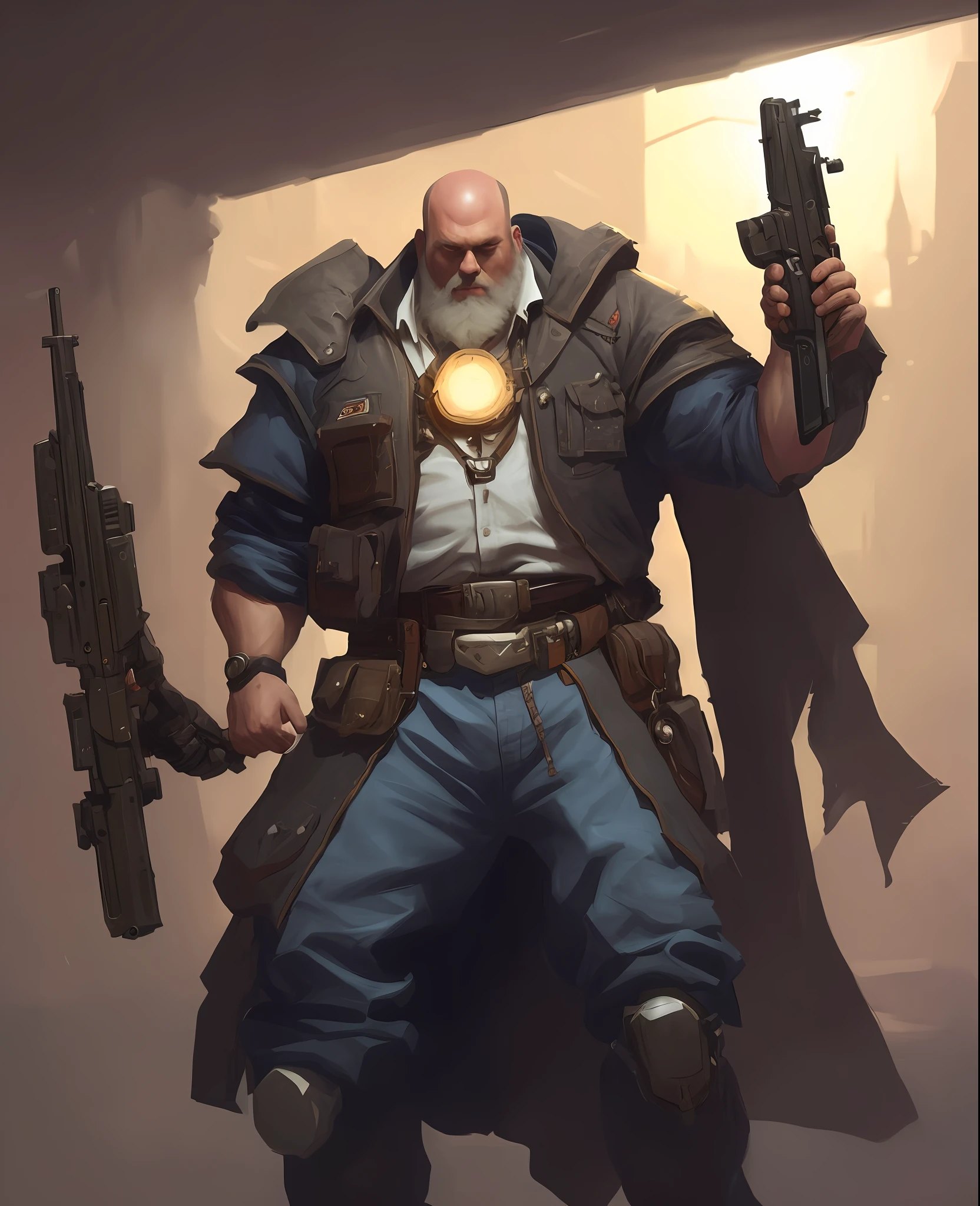 a man with a gun and a gun in his hand, heavy weapons guy, concept art like ernest khalimov, video game character concept, game character concept art, expert high detail concept art, overwatch character concept art, muscular! cyberpunk, muscular character, greg rutkowski concept art, 3 d character concept artwork, feng zhu concept art, technoviking male with no shirt