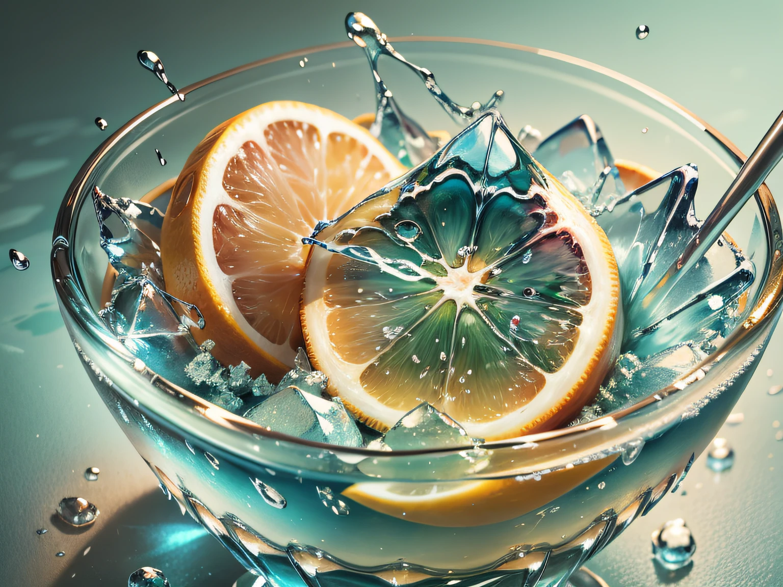 Draw lemon and ice cubes on blue background 🍸🍋, very much lemon cut + super many crushed ice cubes, detailed acrylic painting, super detailed painting, lime, detailed painting 4 K, digital painting highly detailed, super detailed acrylic painting, detailed acrylic painting, super detailed painting, high detail oil painting, highly detailed watercolor 8 K, highly detailed watercolor 8K, water pattern on ice, water flow detail, 🐿🍸🍋 summer cool feeling