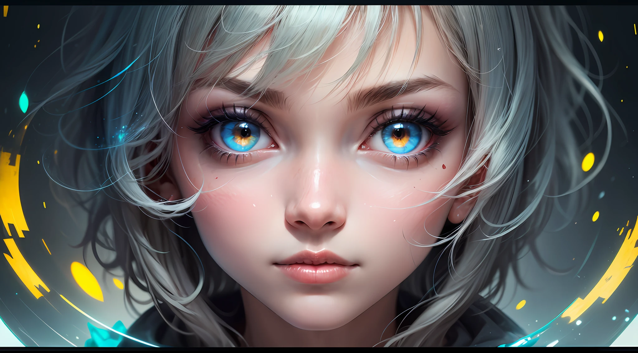 girl,radioactive glow, abstract art, focus on character, eyes with reflection
