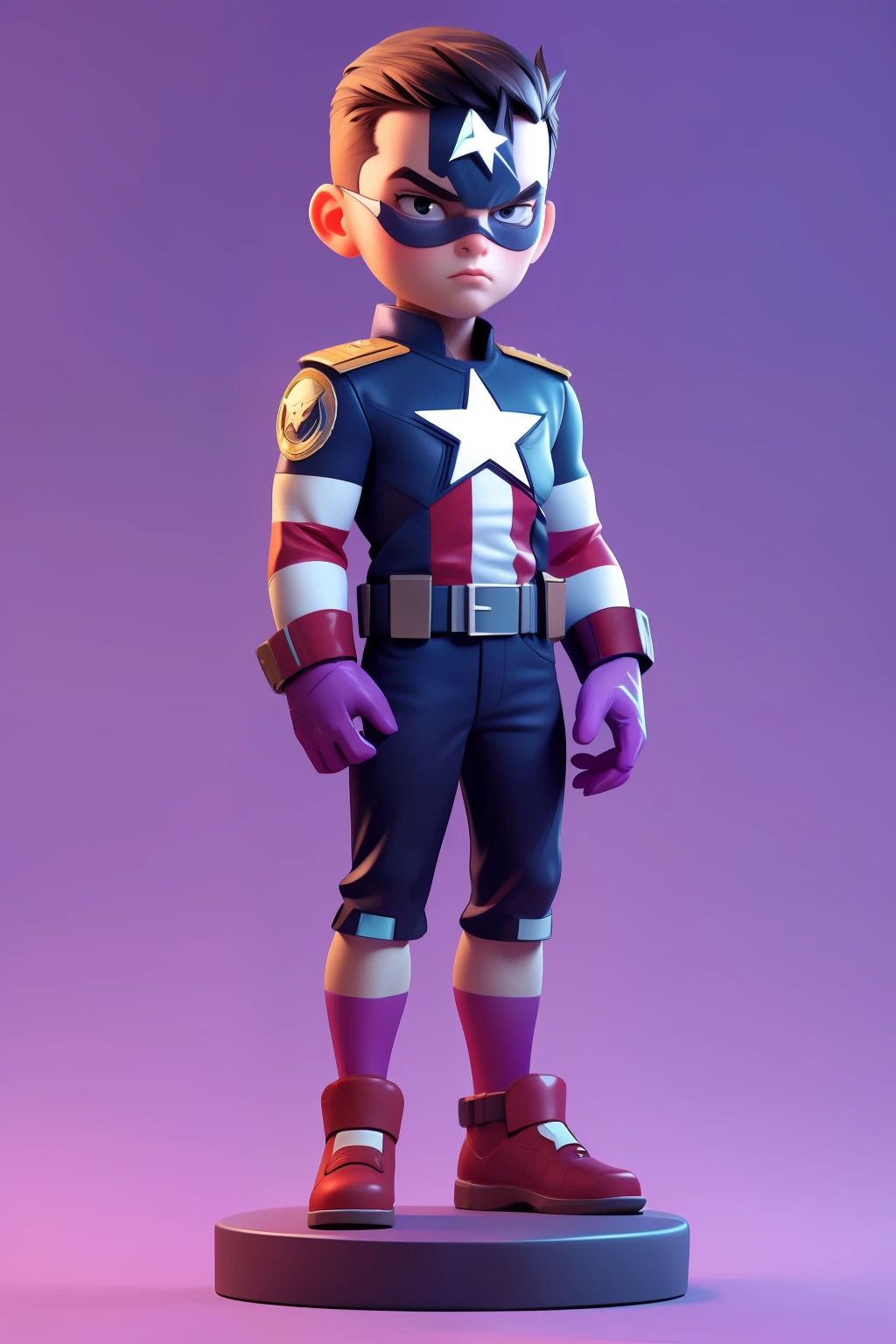 3dcharacter,captain american,(full body:1.2),simple background, masterpiece,best quality,(violet gradient background:1.1)