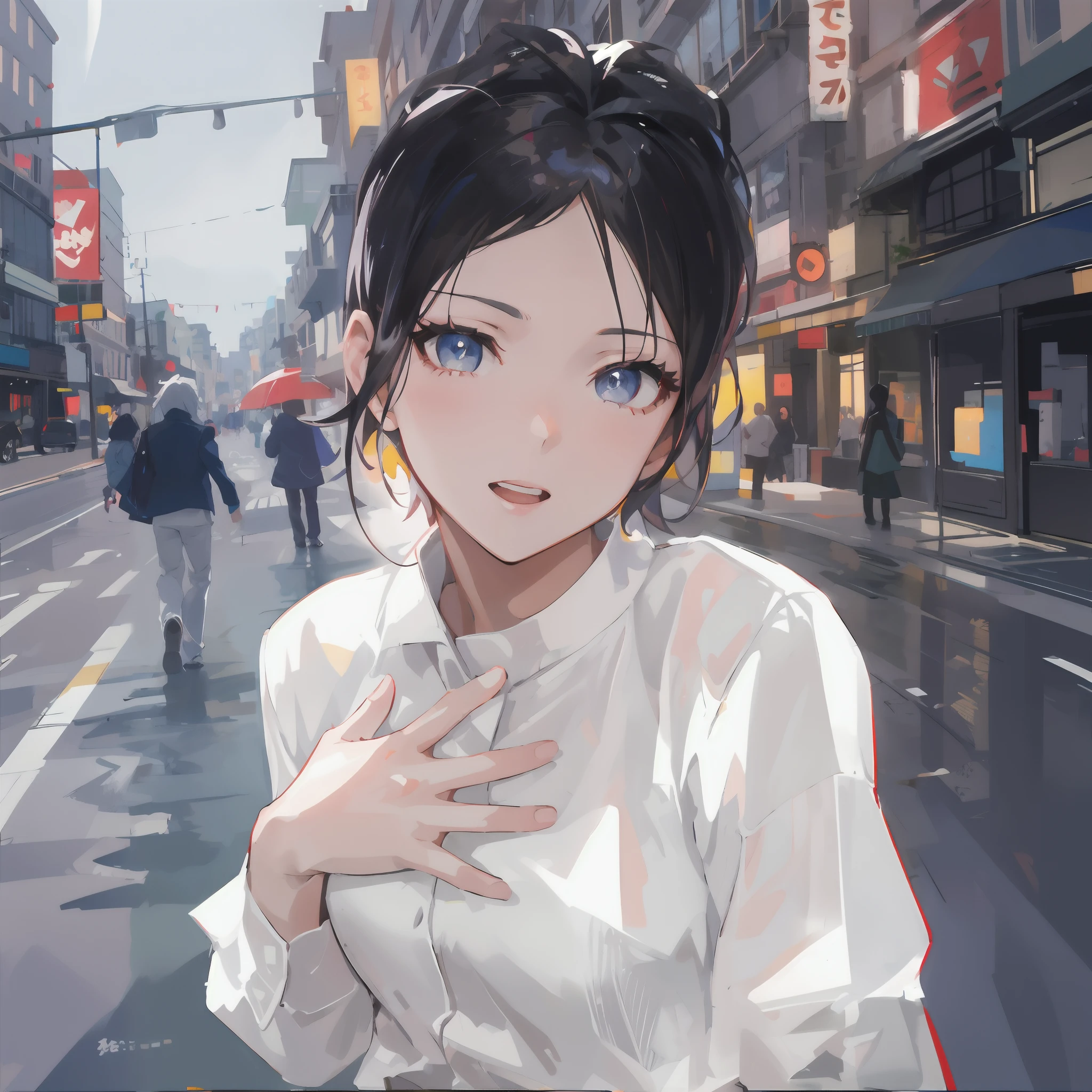 1 girl with street in the background