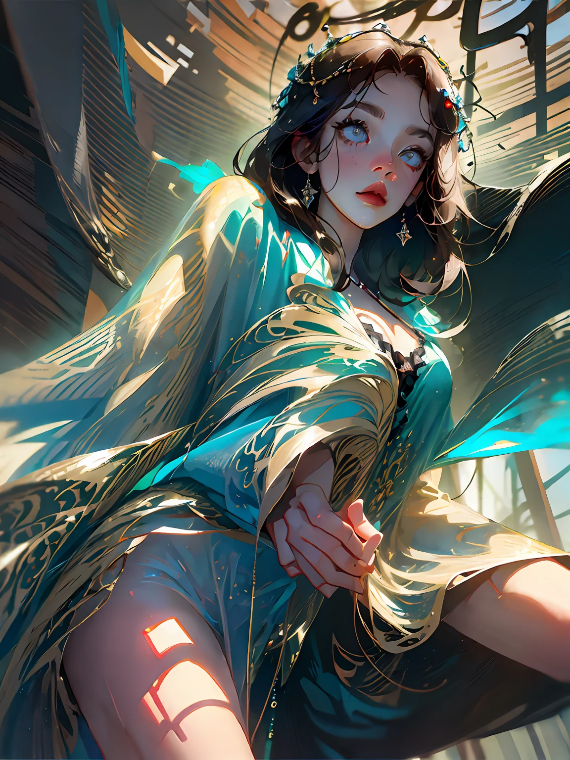 A long black hair stood in front of the gate Holding a sword and a gray flag in her hand The wind ruffled her hair A fallen tree next to the girl Perfect face Makeup: 1.6 Details face HD refinement Tw