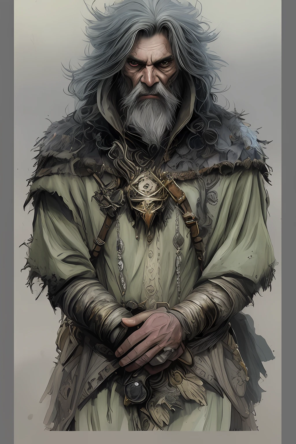 a close up of a man with a beard and a beardless face, hyperdetailed fantasy character, fantasy character portrait, fantasy character art, stunning character art, epic exquisite character art, greybeard, epic fantasy character art, art style of john blanche, complex fantasy character, old male archmage, by Tadeusz Pruszkówski