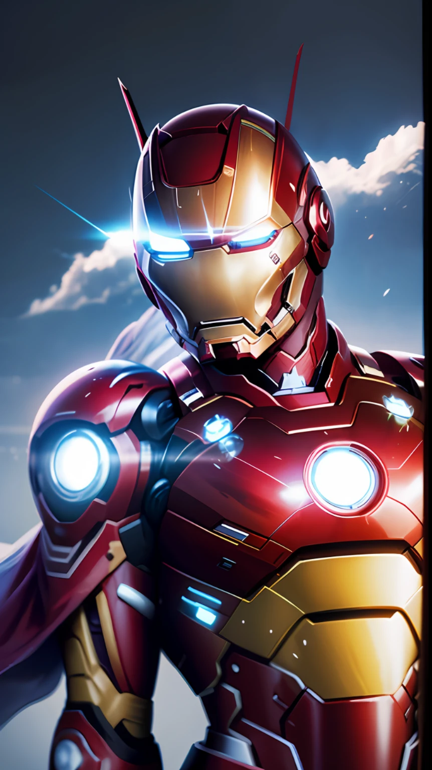 Iron Man's helmet perfectly demonstrates the fusion of technology and aesthetics. The red glass cover on the helmet looks sturdy and mysterious, making it impossible to peek into the real face inside. At the same time, head cameras and sensors around the helmet demonstrate Iron Man's high awareness of his surroundings and ability to analyze combat intelligence. 16K --auto