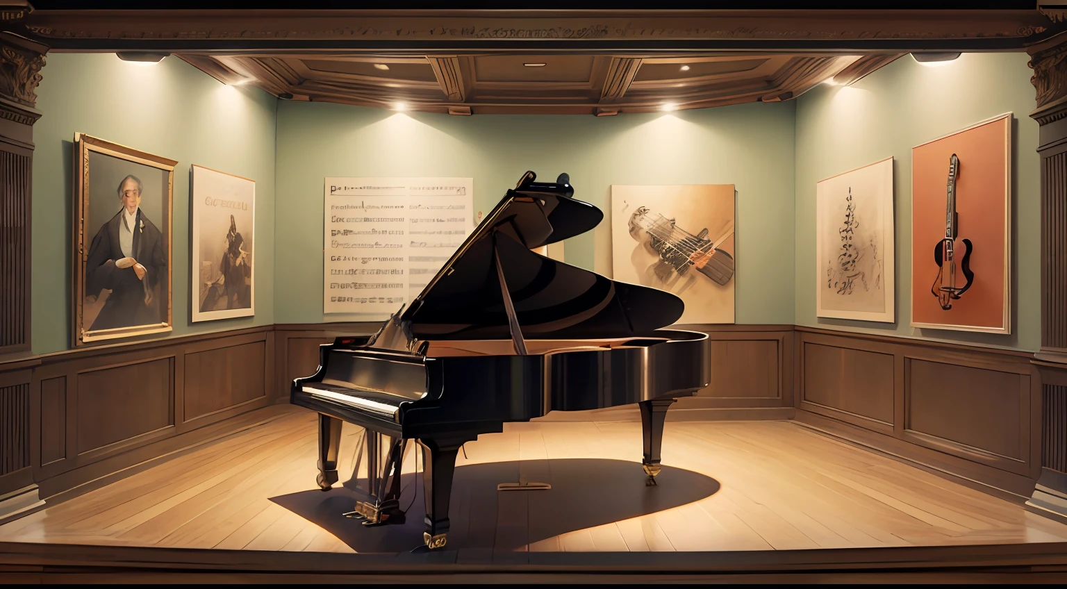 Capara for youtube, of classical music, with beethoven next to illustrations that refer to piano, classical music --auto