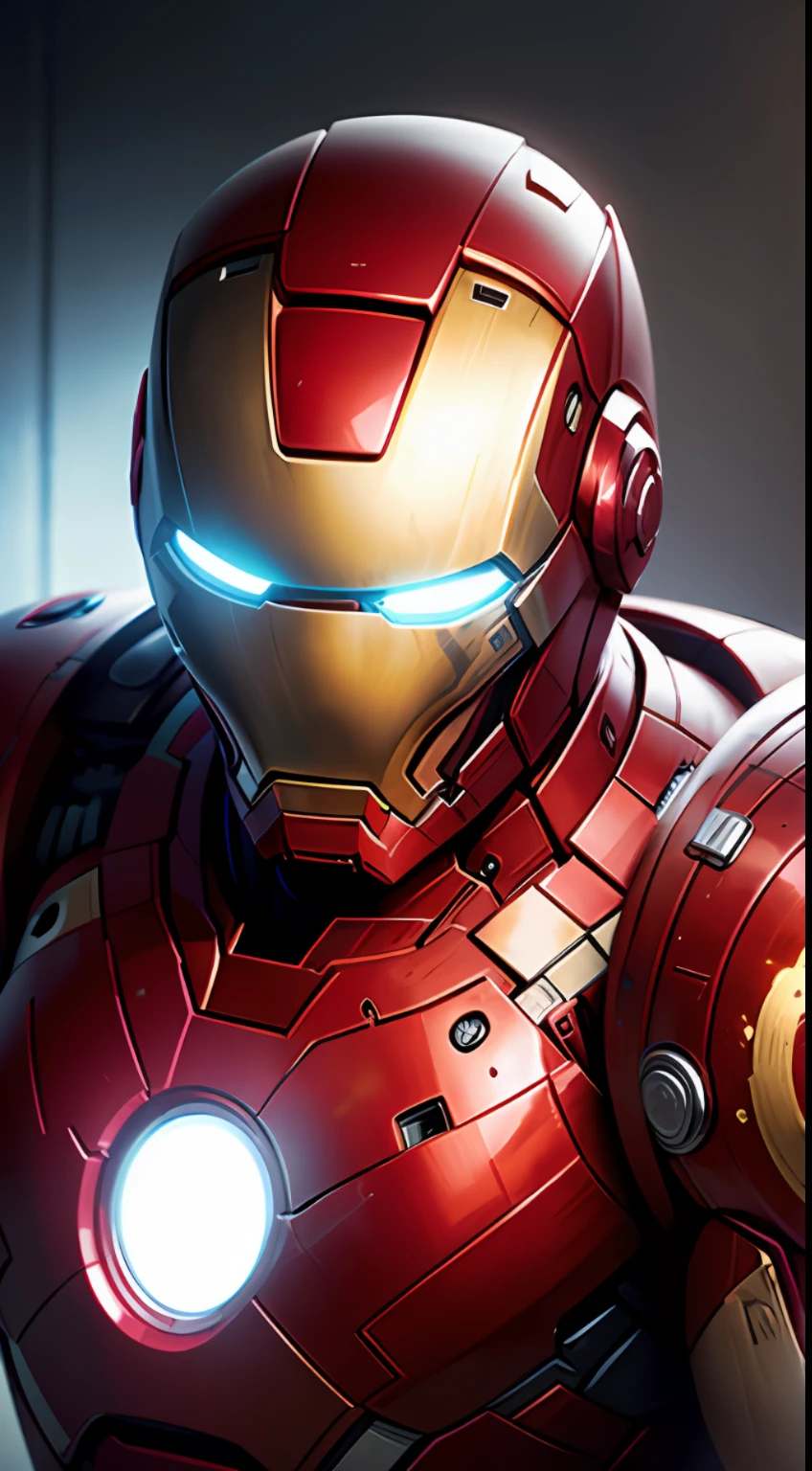 Iron Man's helmet perfectly demonstrates the fusion of technology and aesthetics. The red glass cover on the helmet looks sturdy and mysterious, making it impossible to peek into the real face inside. At the same time, head cameras and sensors around the helmet demonstrate Iron Man's high awareness of his surroundings and ability to analyze combat intelligence. 16K --auto