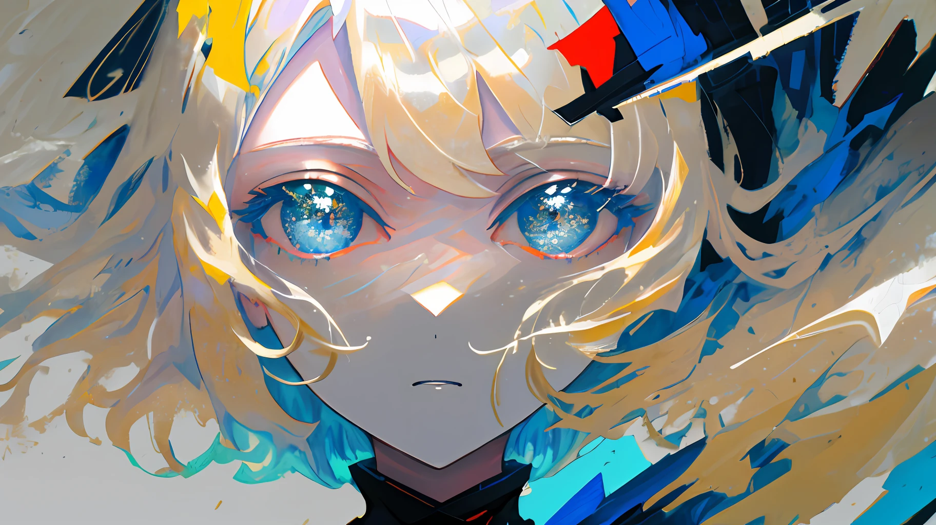 &quot;Masterpiece, best quality, ultra-detailed, portrait of a beautiful girl with platinum blonde hair, bob cut, light blue eyes, in abstract art style on pastel digital background. Add a touch of color and texture to enhance the effect abstract.Beautiful oil painting texture, detailed eyes