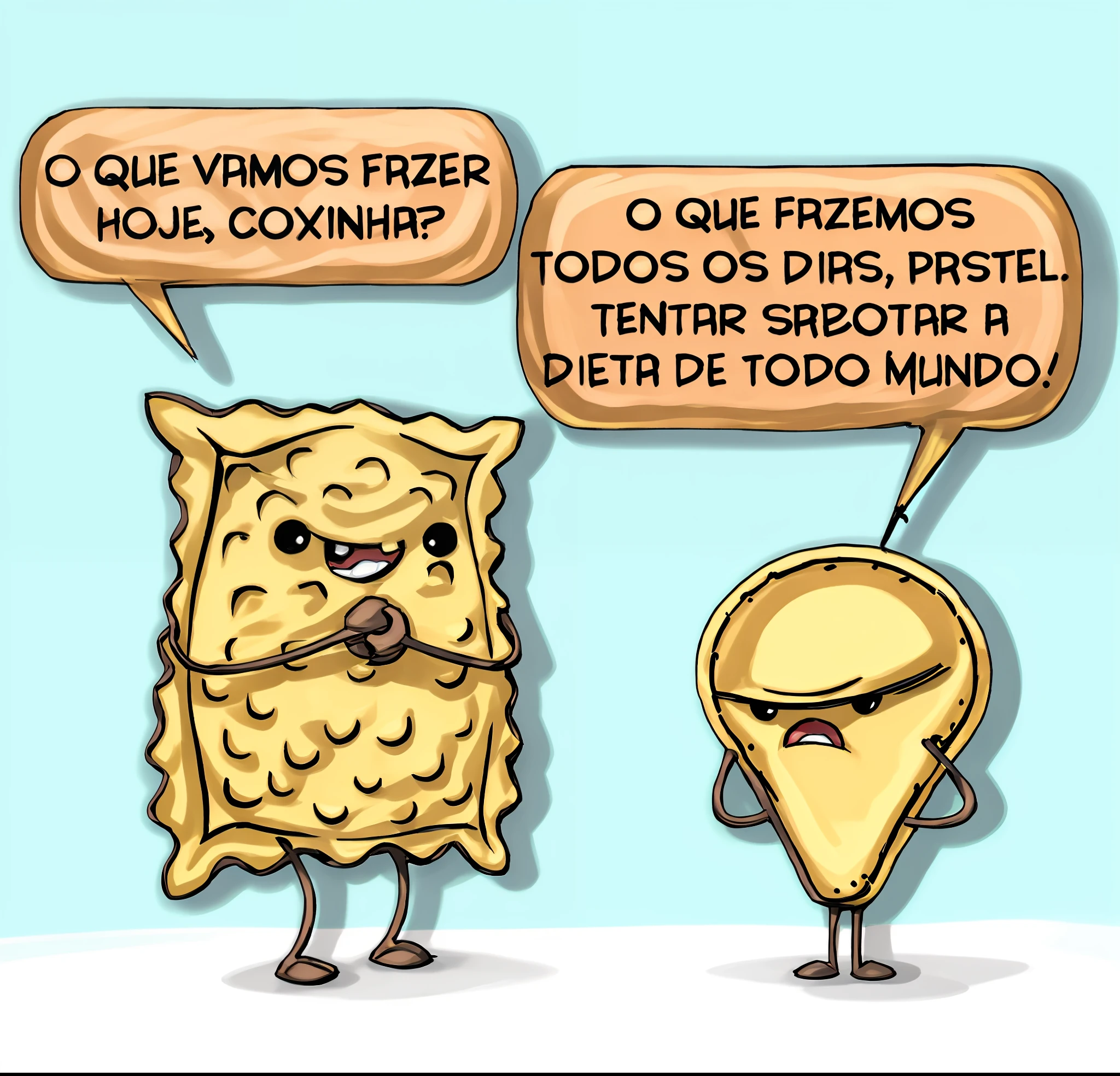 cartoon of a couple of cheeses with faces and a speech bubble, condorito, by Nándor Katona, juxtapos, desenho, by Bernardo Daddi, chips, obese, pizza, gostoso, covid, by Rodolfo Amoedo, obese ), hahaha!', by Candido Bido, by Caesar Andrade Faini