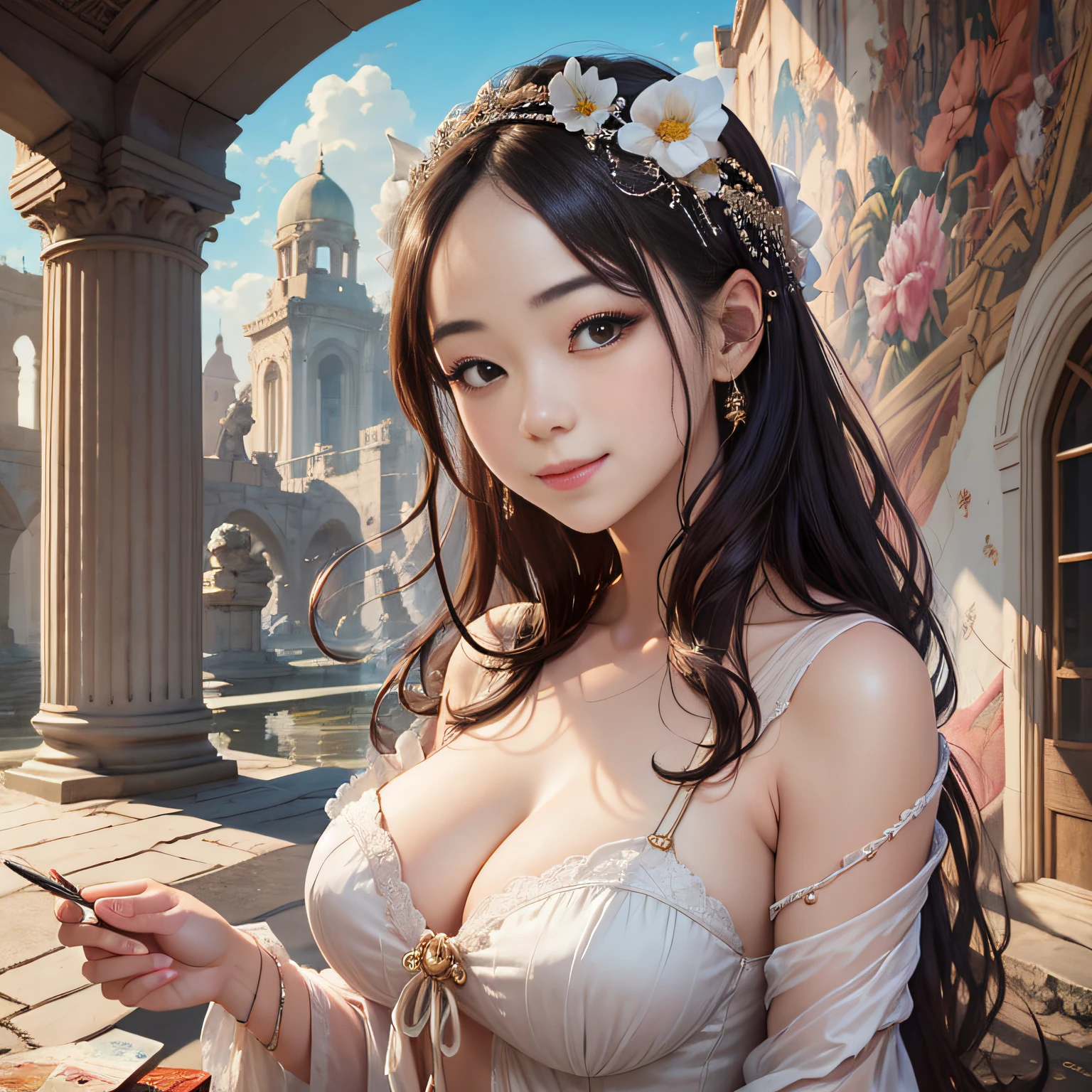Masterpiece, best quality,young beautiful girl, ultra detailed, official art,unity 8k wallpaper, 红色和蓝色,


seductive smile,

fresco technique, (classic mural):1.2,

plaster surface, rich pigments,

timeless artistry, historical charm,
evocative storytelling