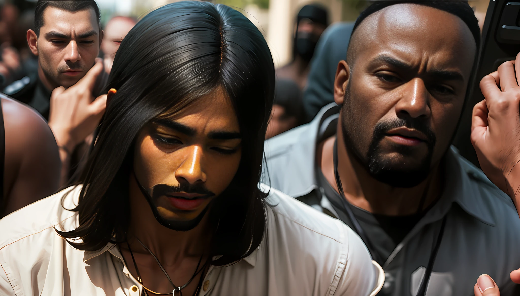 Black Jesus being persecuted by the authorities.