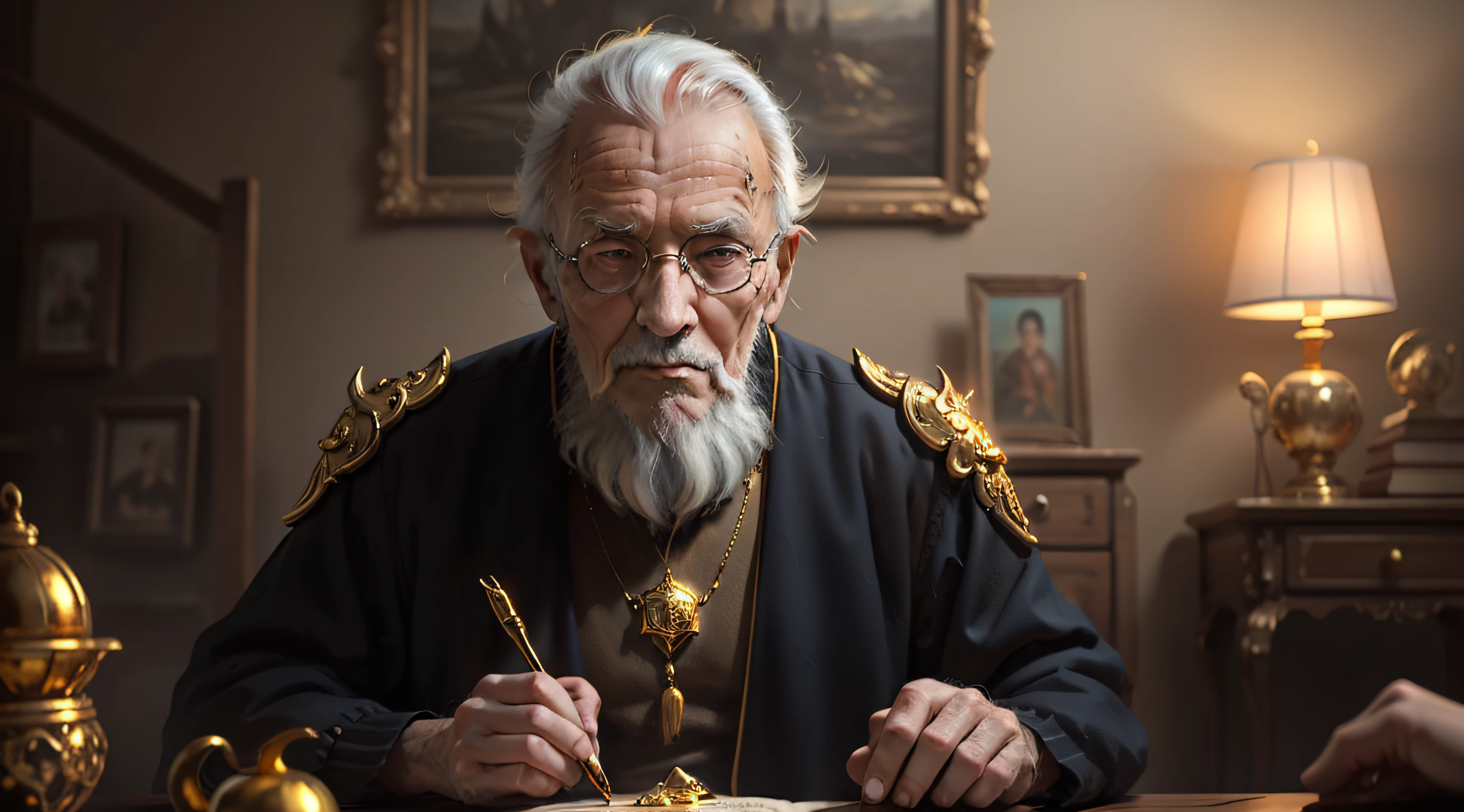 Wise old man with gold around him