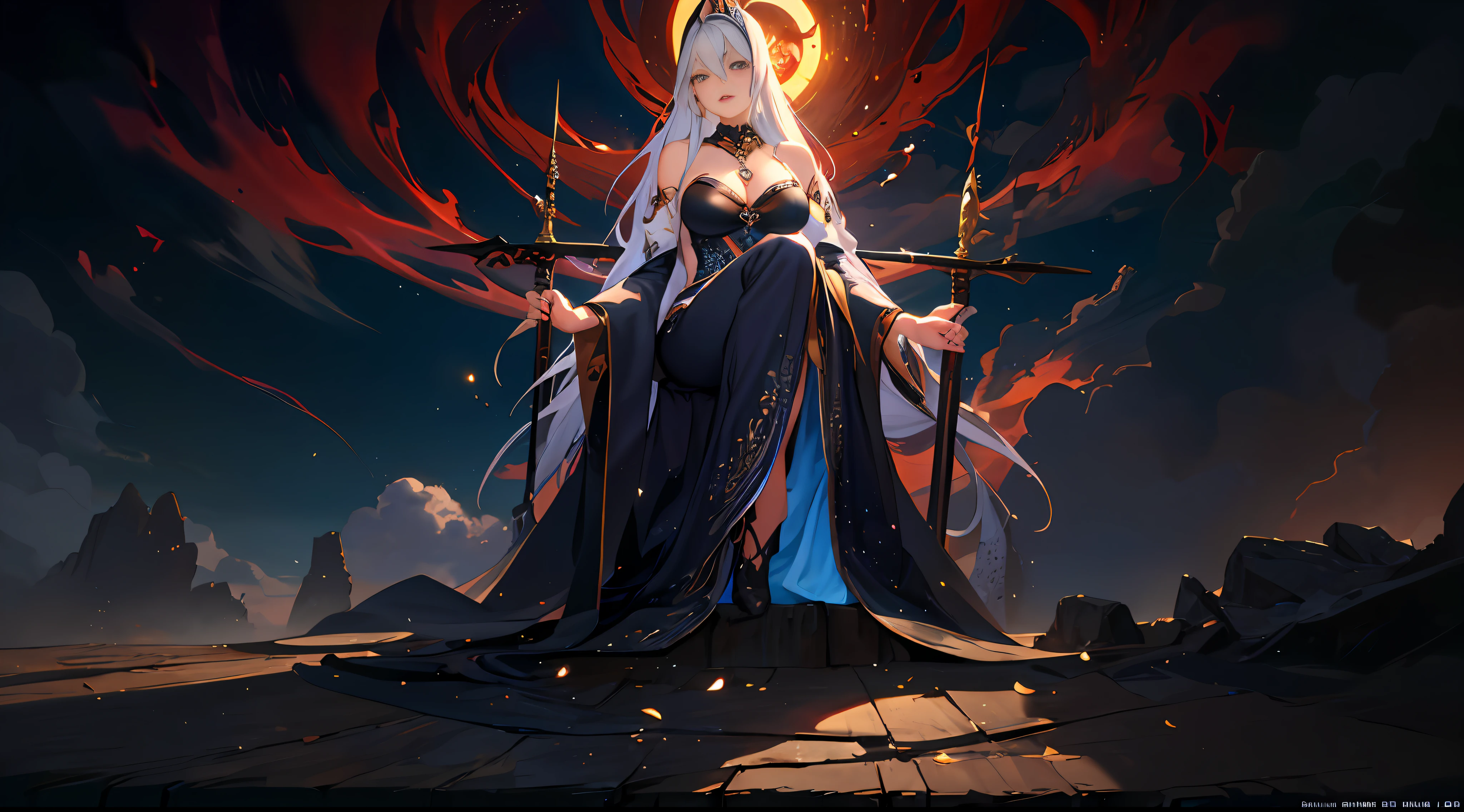 Anime, a woman in a black dress with a white headdress and a sword in her hand, Guvitz at the pixiv art station, the white-haired god, Guwiz in ArtStation Pixiv, Guillem H. Pongiluppi, Guwiz masterpiece, dark fantasy style art, Guvitz, Yang J, full body!! Minimalist details, rendered with SFM, Guillem H. Pongiluppi, high quality digital concept art, by Bayard Wu, concept art wallpaper 8K, 8K HD wallpaper digital art, (dynamic angle: 1.4), depth of field exotic_Dance, PerfectNwsjMajic, (Obra-prima, top quality, best quality, official art, Beauty and Aesthetics: 1.2), Extreme Detail, Colorful, Supreme Detail, Obra-prima, Best Quality T, Reality, Asian Goddess, Soft Curved Shape, Movie Goddess Body Shot, Beautiful Goddess, Pressing, Extremely Detailed Goddess Shot, Realistic, 1girl, Blue Hair, Blue Eyes, Glow Eyes, Cropped Top, Blush, Sun, Sunshine, Girl, Bare Shoulders, Huge Breasts, Hair Between Eyes,Long Hair, View Viewer, Parted Lips, Tongue sticking out, red eyes, simple background, necklace, shine , solo, V-arms, (shiny skin), (masterpiece: 1.4), (best quality: 1.4), ,,, Facigirl, red lips, (: 1.5), (transparent areola), chubby, huge, sweaty, fleshy ass, plump body,