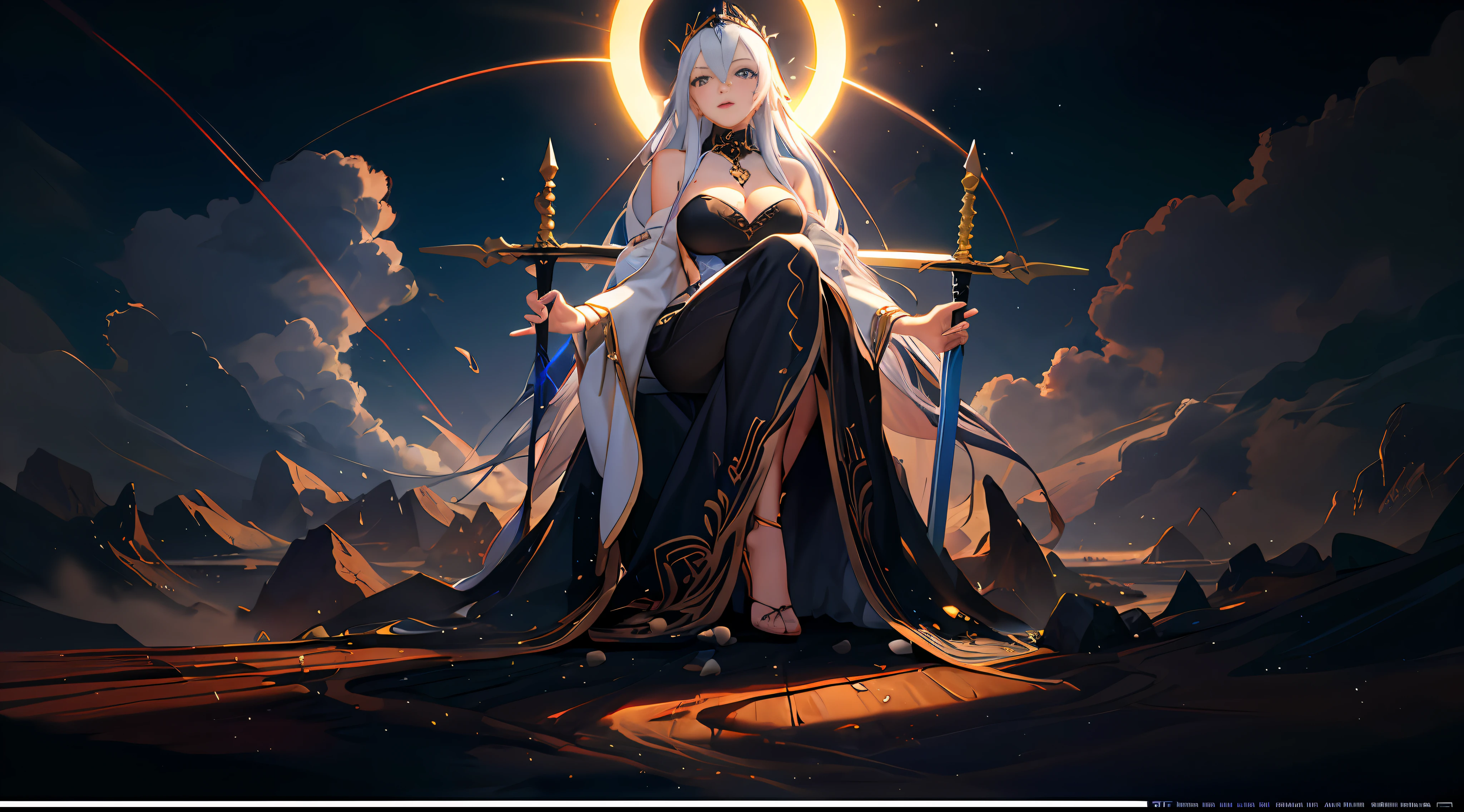 Anime, a woman in a black dress with a white headdress and a sword in her hand, Guvitz at the pixiv art station, the white-haired god, Guwiz in ArtStation Pixiv, Guillem H. Pongiluppi, Guwiz masterpiece, dark fantasy style art, Guvitz, Yang J, full body!! Minimalist details, rendered with SFM, Guillem H. Pongiluppi, high quality digital concept art, by Bayard Wu, concept art wallpaper 8K, 8K HD wallpaper digital art, (dynamic angle: 1.4), depth of field exotic_Dance, PerfectNwsjMajic, (Obra-prima, top quality, best quality, official art, Beauty and Aesthetics: 1.2), Extreme Detail, Colorful, Supreme Detail, Obra-prima, Best Quality T, Reality, Asian Goddess, Soft Curved Shape, Movie Goddess Body Shot, Beautiful Goddess, Pressing, Extremely Detailed Goddess Shot, Realistic, 1girl, Blue Hair, Blue Eyes, Glow Eyes, Cropped Top, Blush, Sun, Sunshine, Girl, Bare Shoulders, Huge Breasts, Hair Between Eyes,Long Hair, View Viewer, Parted Lips, Tongue sticking out, red eyes, simple background, necklace, shine , solo, V-arms, (shiny skin), (masterpiece: 1.4), (best quality: 1.4), ,,, Facigirl, red lips, (: 1.5), (transparent areola), chubby, huge, sweaty, fleshy ass, plump body,