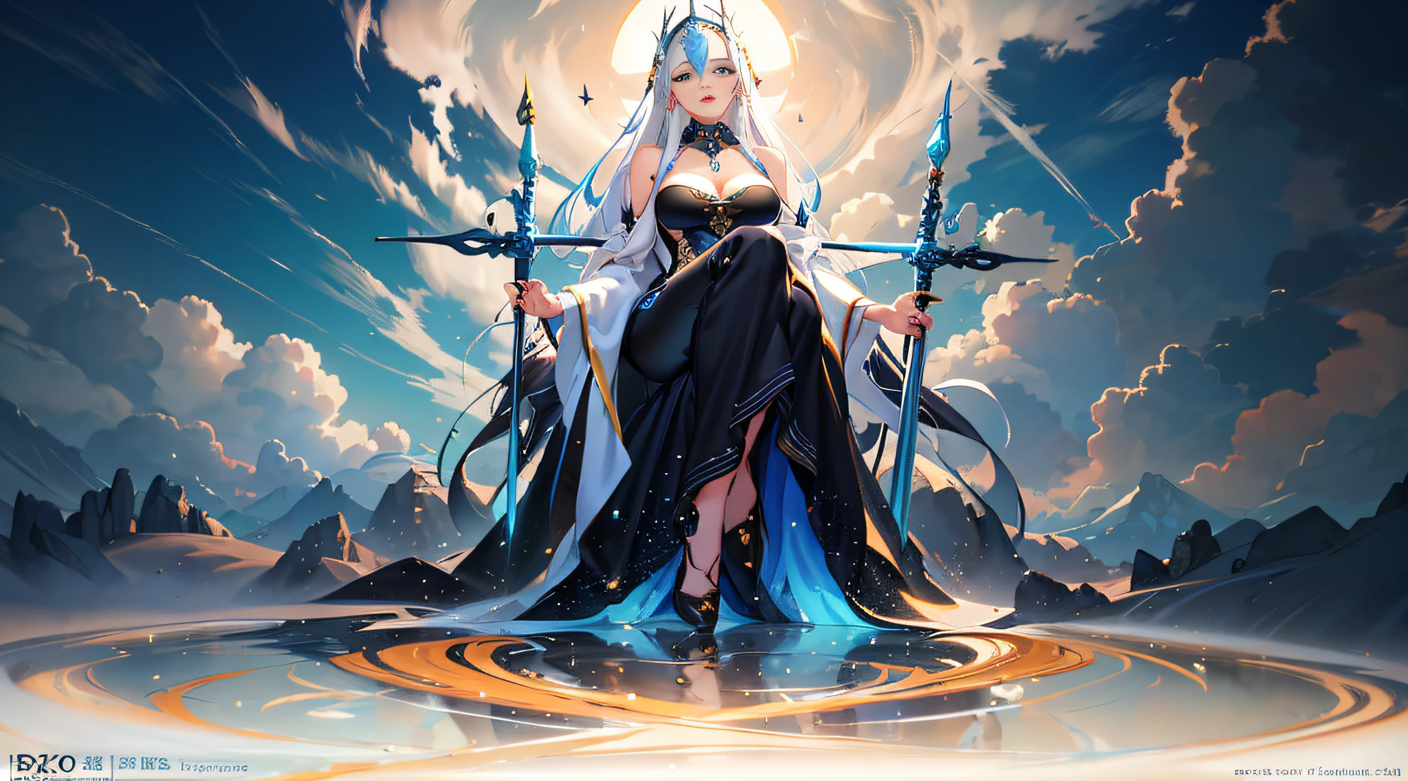 Anime, a woman in a black dress with a white headdress and a sword in her hand, Guvitz at the pixiv art station, the white-haired god, Guwiz in ArtStation Pixiv, Guillem H. Pongiluppi, Guwiz masterpiece, dark fantasy style art, Guvitz, Yang J, full body!! Minimalist details, rendered with SFM, Guillem H. Pongiluppi, high quality digital concept art, by Bayard Wu, concept art wallpaper 8K, 8K HD wallpaper digital art, (dynamic angle: 1.4), depth of field exotic_Dance, PerfectNwsjMajic, (Obra-prima, top quality, best quality, official art, Beauty and Aesthetics: 1.2), Extreme Detail, Colorful, Supreme Detail, Obra-prima, Best Quality T, Reality, Asian Goddess, Soft Curved Shape, Movie Goddess Body Shot, Beautiful Goddess, Pressing, Extremely Detailed Goddess Shot, Realistic, 1girl, Blue Hair, Blue Eyes, Glow Eyes, Cropped Top, Blush, Sun, Sunshine, Girl, Bare Shoulders, Huge Breasts, Hair Between Eyes,Long Hair, View Viewer, Parted Lips, Tongue sticking out, red eyes, simple background, necklace, shine , solo, V-arms, (shiny skin), (masterpiece: 1.4), (best quality: 1.4), ,,, Facigirl, red lips, (: 1.5), (transparent areola), chubby, huge, sweaty, fleshy ass, plump body,