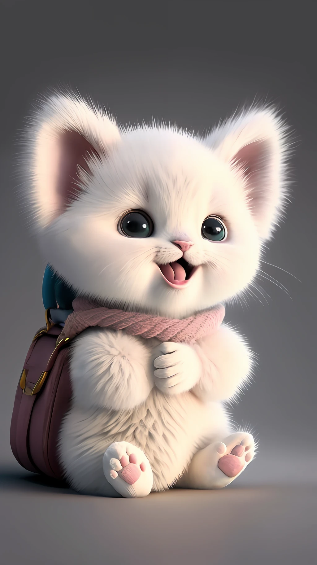 Kitten, realistic, furry animal, little ears, blush, cherry, funny, open mouth, laugh, Morandi color, kitten !!