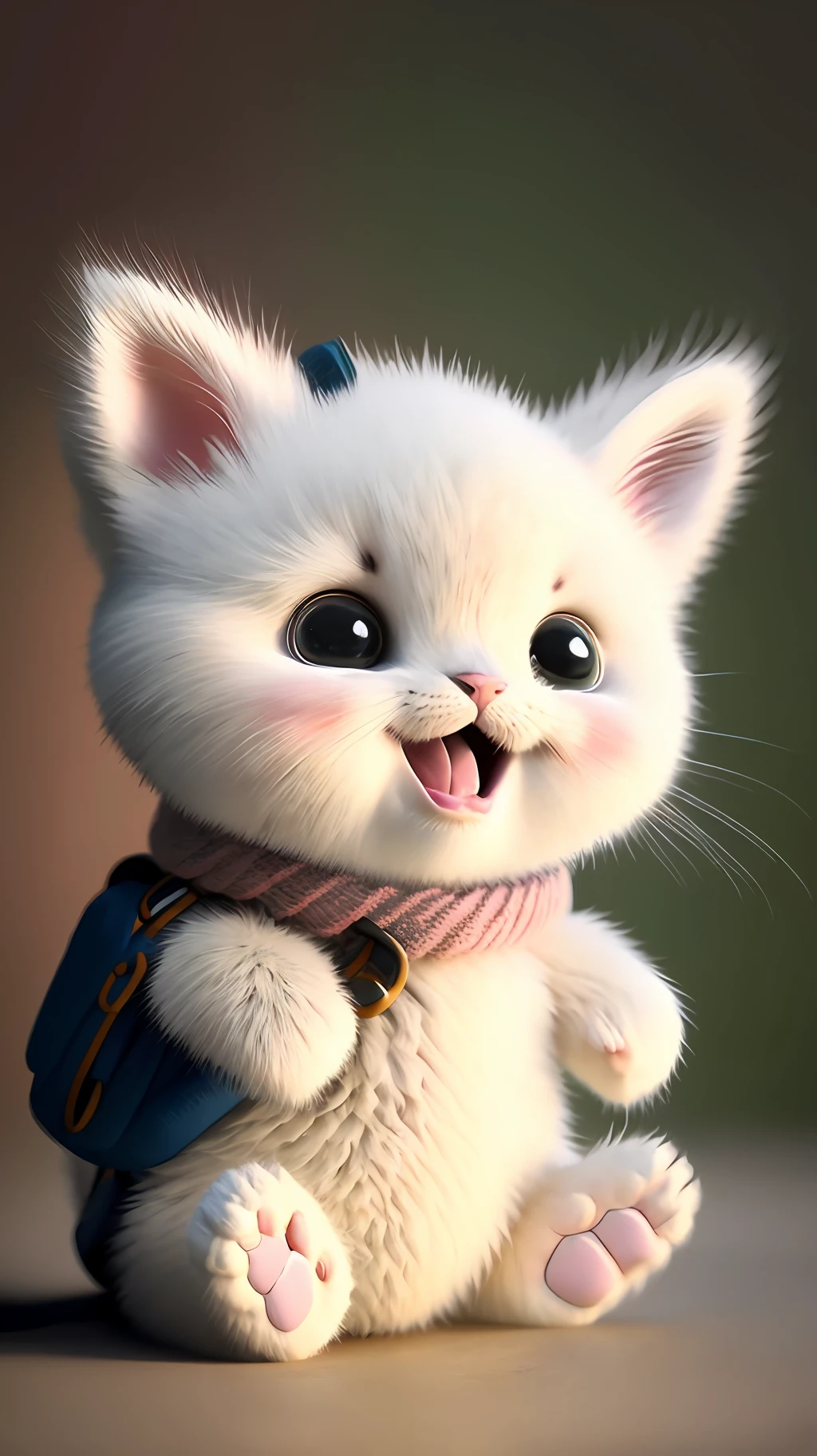 Kitten, realistic, furry animal, little ears, blush, cherry, funny, open mouth, laugh, Morandi color, kitten !!