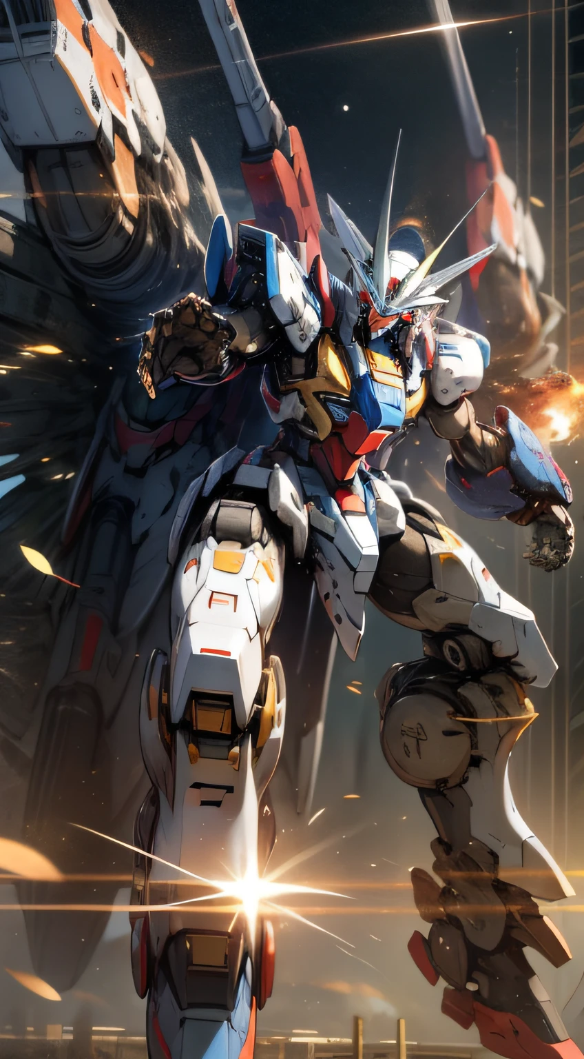 Surrealism, Ray Tracing, Photorealistic, UHD, High Detail, 32k, Best Quality, Textured Skin, Gundam Mecha, Flight, Funnel, Mecha Ship, Masterpiece, Best Quality, Mecha, Unmanned, (Full Body), (Black Mecha: 1.8), (Axisymmetric: 1.4), (HDR), (Movie Light: 1.1), White Eyes, Cool, Science Fiction, Fire, Universe, oversized shield, mecha man overlooking the background of the earth, with laser cannon beams, wars, conflicts, weapons in hand (has a huge weapon: 1.5),