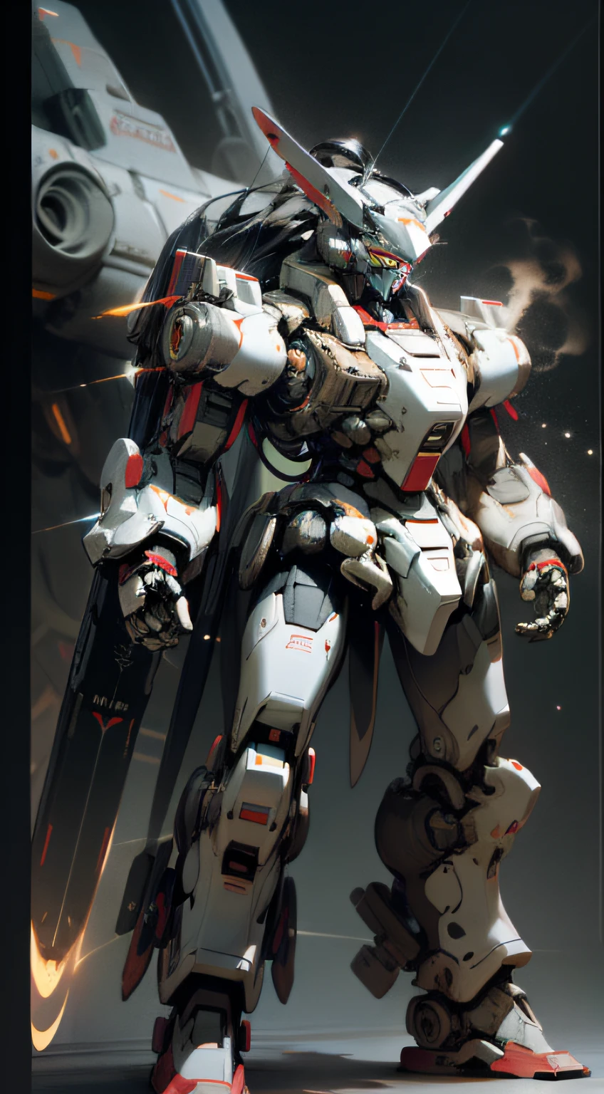 surrealism, ray tracing, realistic, ultra hd, high detail, 32k, best quality, textured skin, gundam mech, flight, funnel, mech ship, masterpiece, best quality, mecha, unmanned, (full body), (black mech: 1.8), (axisymmetric: 1.4), (HDR), (cinematic light: 1.1), white eyes, cool, science fiction, fire, universe, oversized shield, mecha man overlooking the earth background, laser cannon beam, war, conflict, Weapons in hand (with huge weapons: 1.5), accurate simulation of light-material interactions, multi-layer textures, albedo and highlight maps, surface shading, two-color light, large aperture, low ISO, white balance