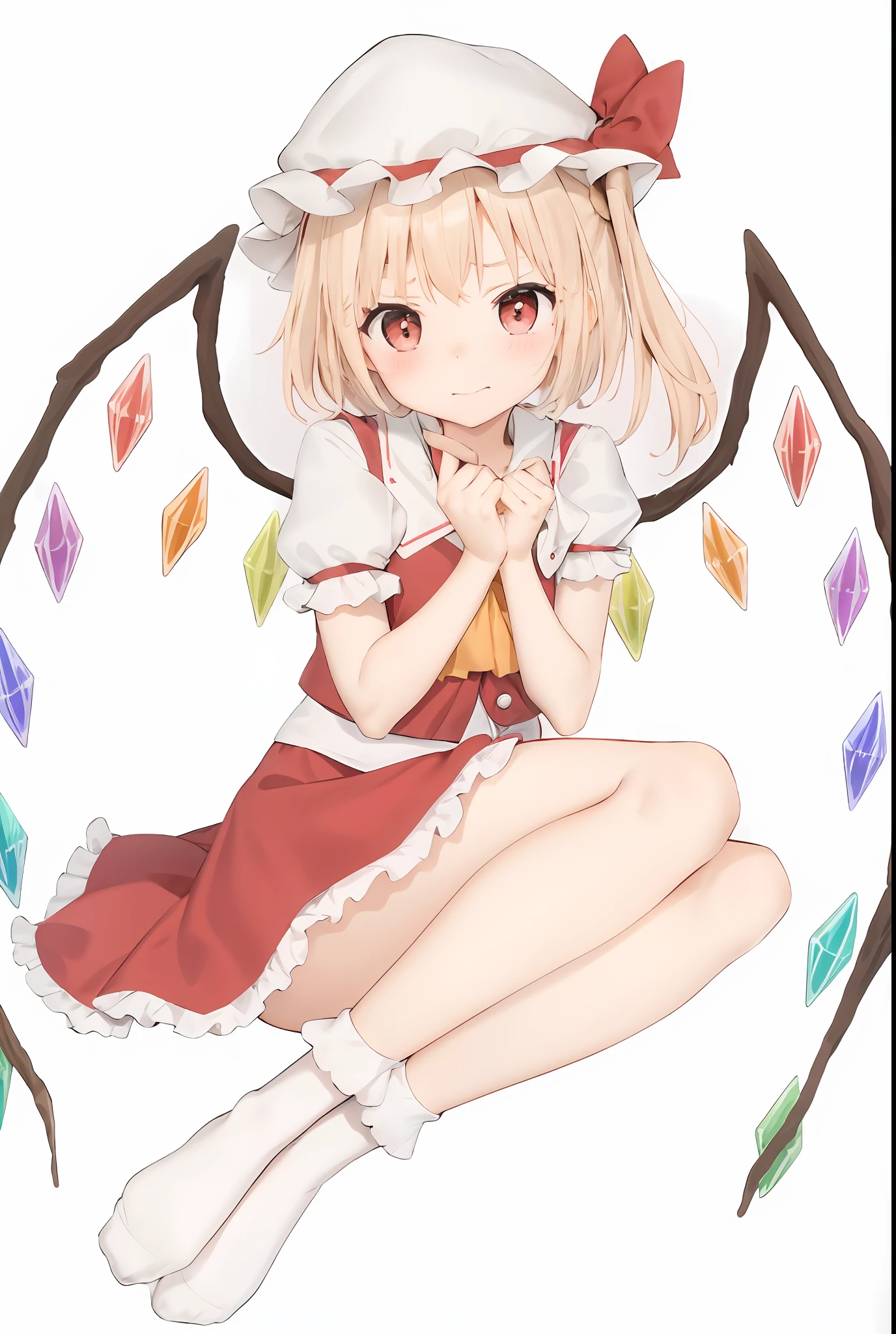 Masterpiece, best quality, 1 girl,, blonde, long hair, side ponytail, black school uniform, black jacket, red skirt, (white stockings: 1.2), feet on columns