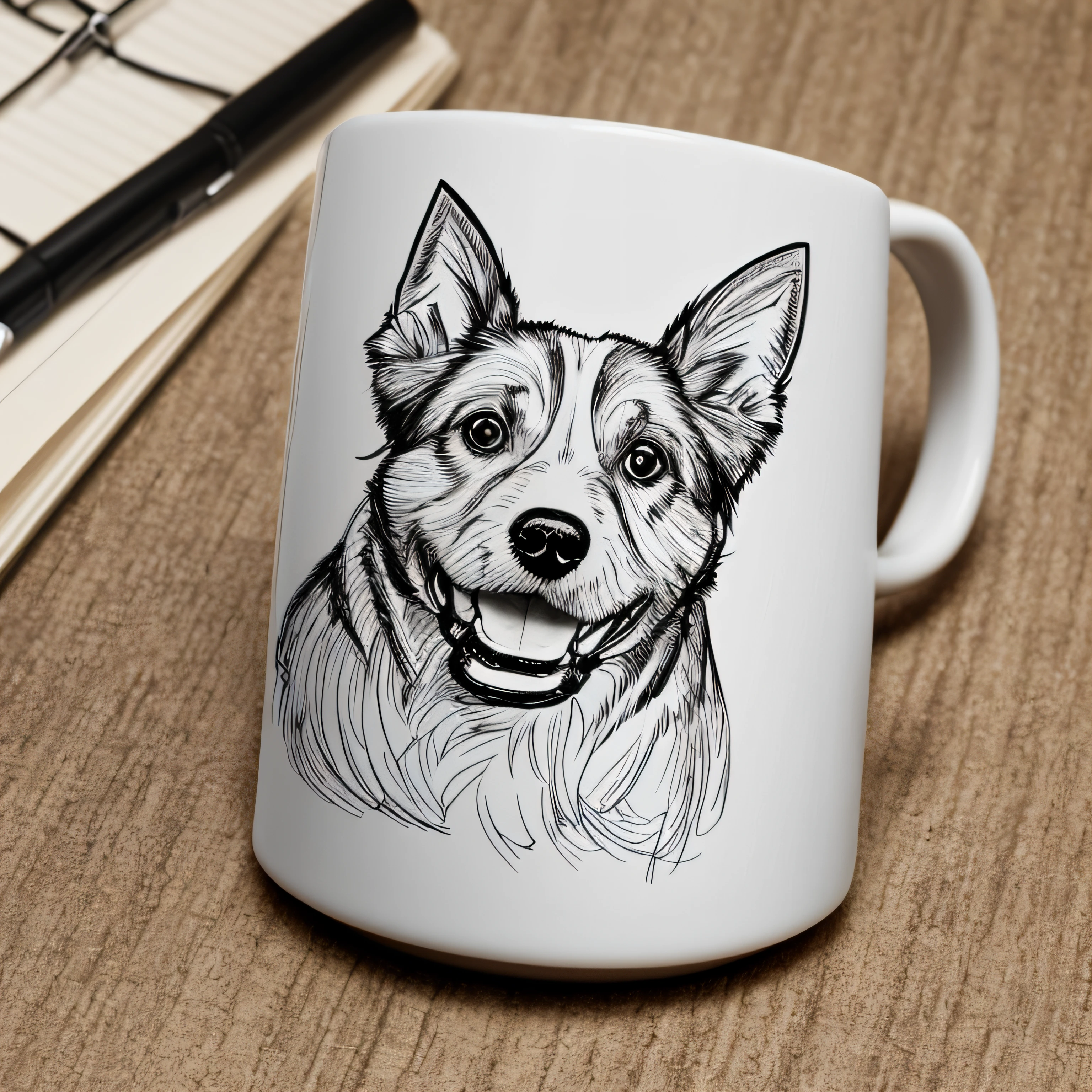 Dogs, line drawings, mug shots, happy, --auto
