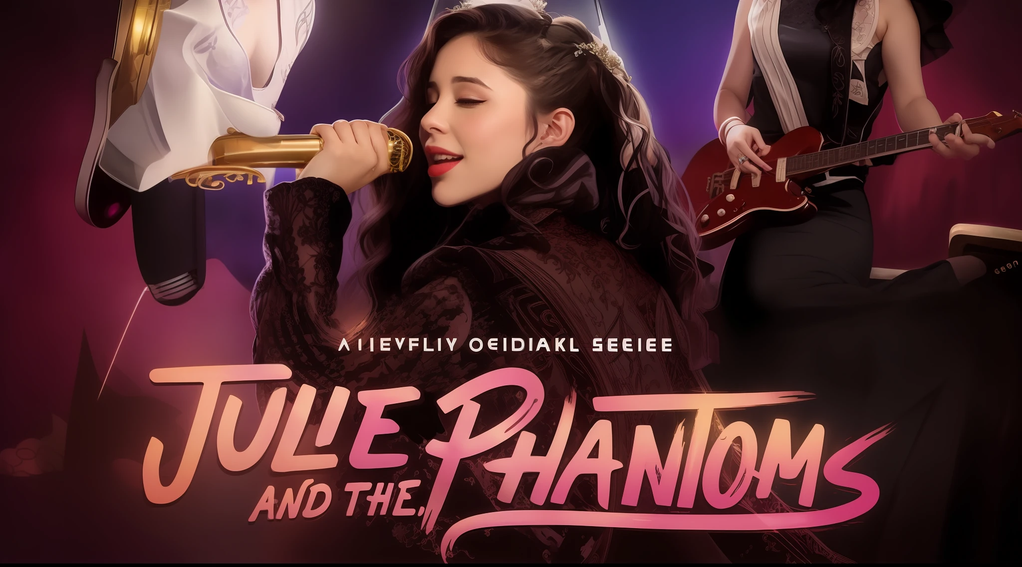 a poster for the title of the musical show, 'Julie and the phantoms', promotional image of the film, ariana great as a sith, ghost, promotional art of the film, promotional image, 2022, 2 0 2 2, , by Gina Pellón, promotional art, horror, "horror", 2023, 🌻🎹🎼 2 0 2 3