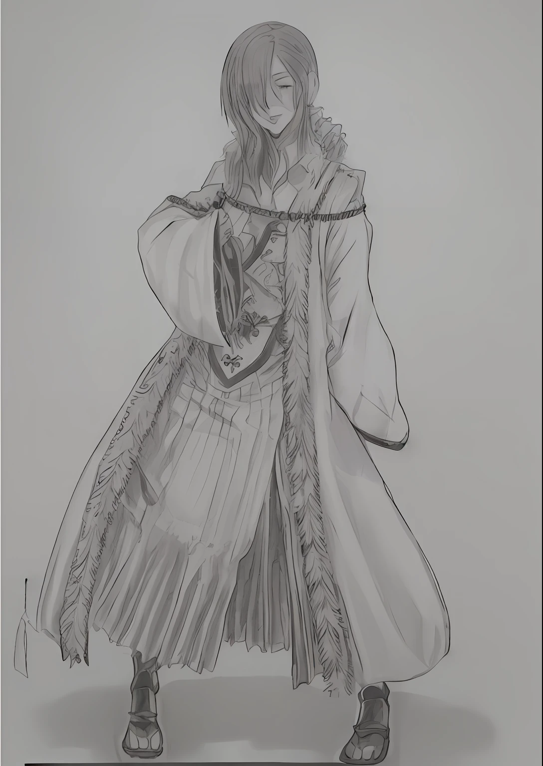 anime art style drawing of a girl in a long dress with a bag, inspired by Kikuchi Yōsai, inspired by Kishi Ganku, inspired by Hu Zaobin, complex fantasy character, inspired by Ryūkōsai Jokei, inspired by Ma Shi, inspired by Huang Shen, dressed in antique suit