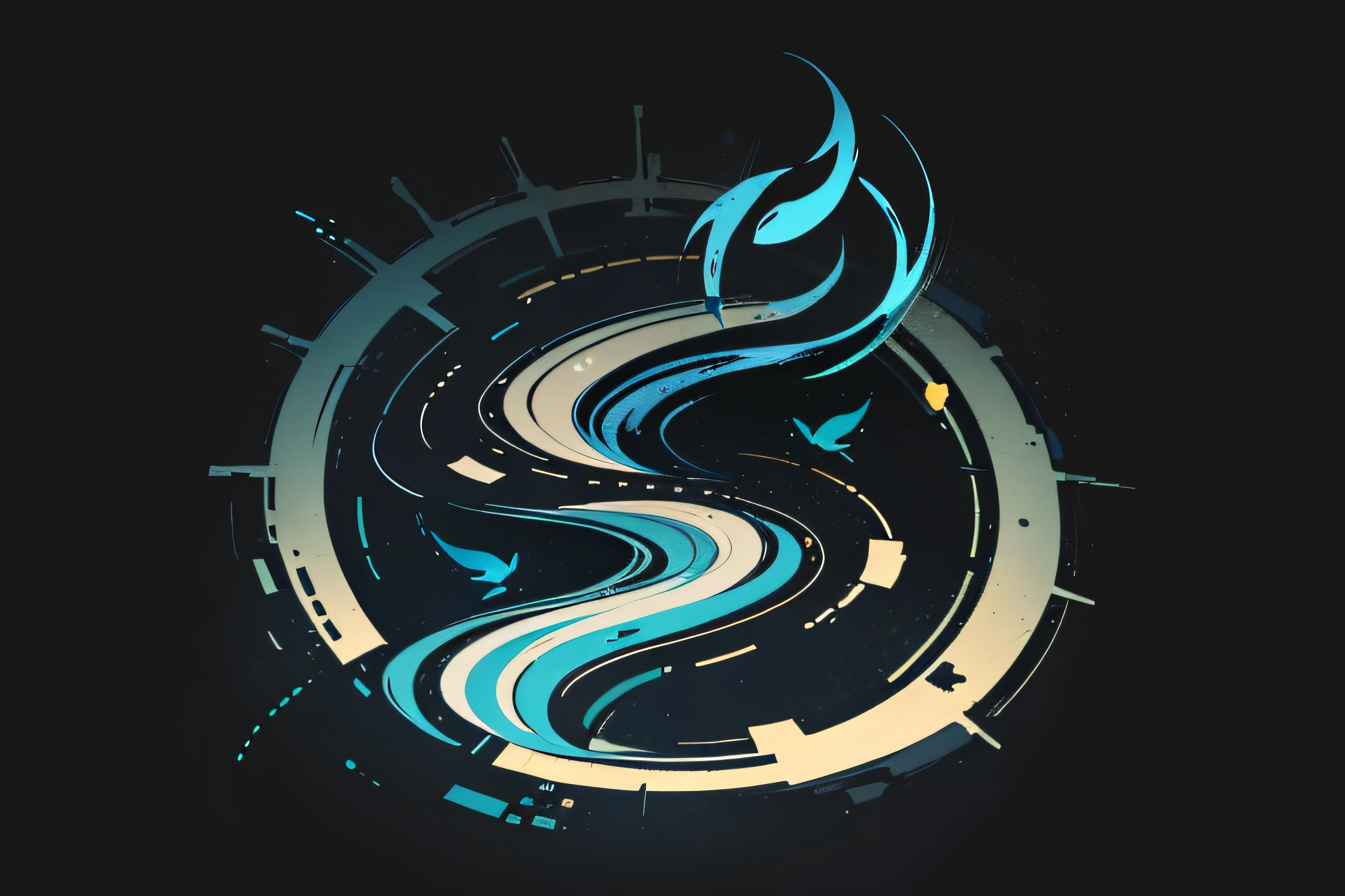 Simple LOGO, with river elements, stick figures, simple colors, light background