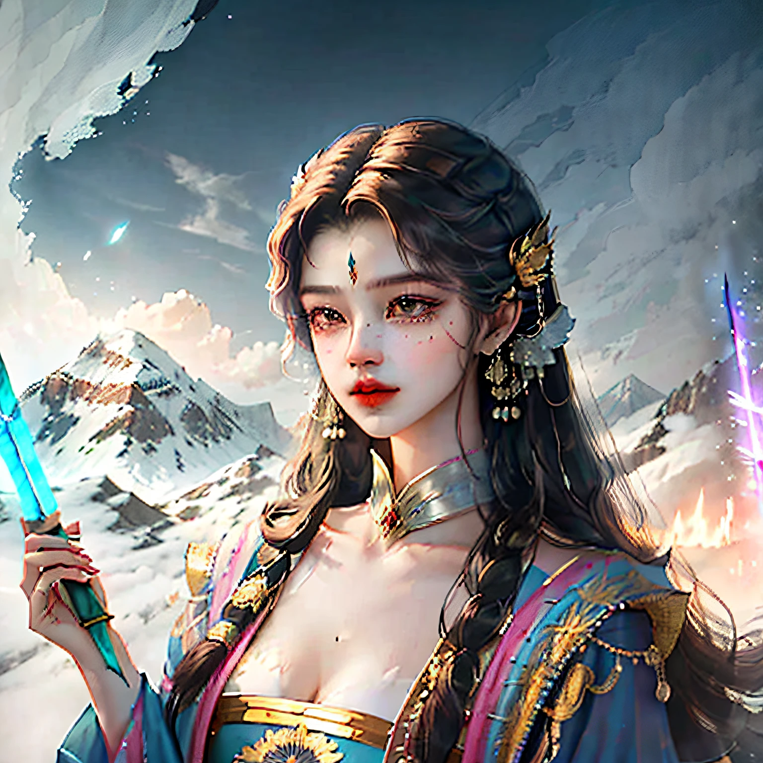The antique Immortal Mountain, a royal sister about 20 years old, wears a Taoist robe and holds an immortal sword --auto