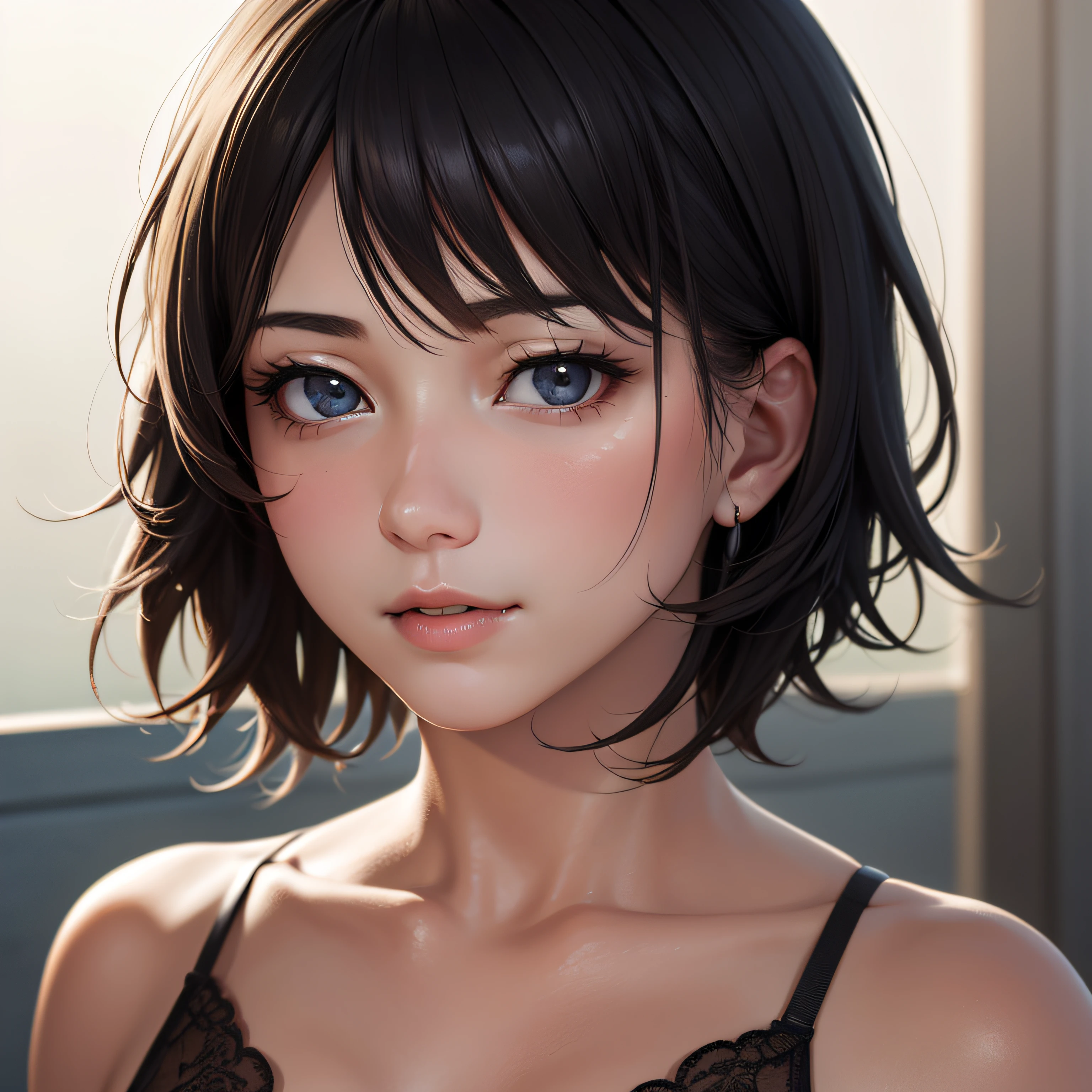 (masterpiece:1.3), (8k, photorealistic, RAW photo, best quality: 1.4), (1girl), beautiful face, (realistic face), (black hair, short hair:1.3), Nice hairstyle,Realistic Eyes,Nice detail eyes,(Realistic Skin),Beautiful Skin,(Lingerie),Ridiculous,attractive,Ultra high Resolution,an ultra realistic,RAWExtremely detailed,golden proportions,全身写真