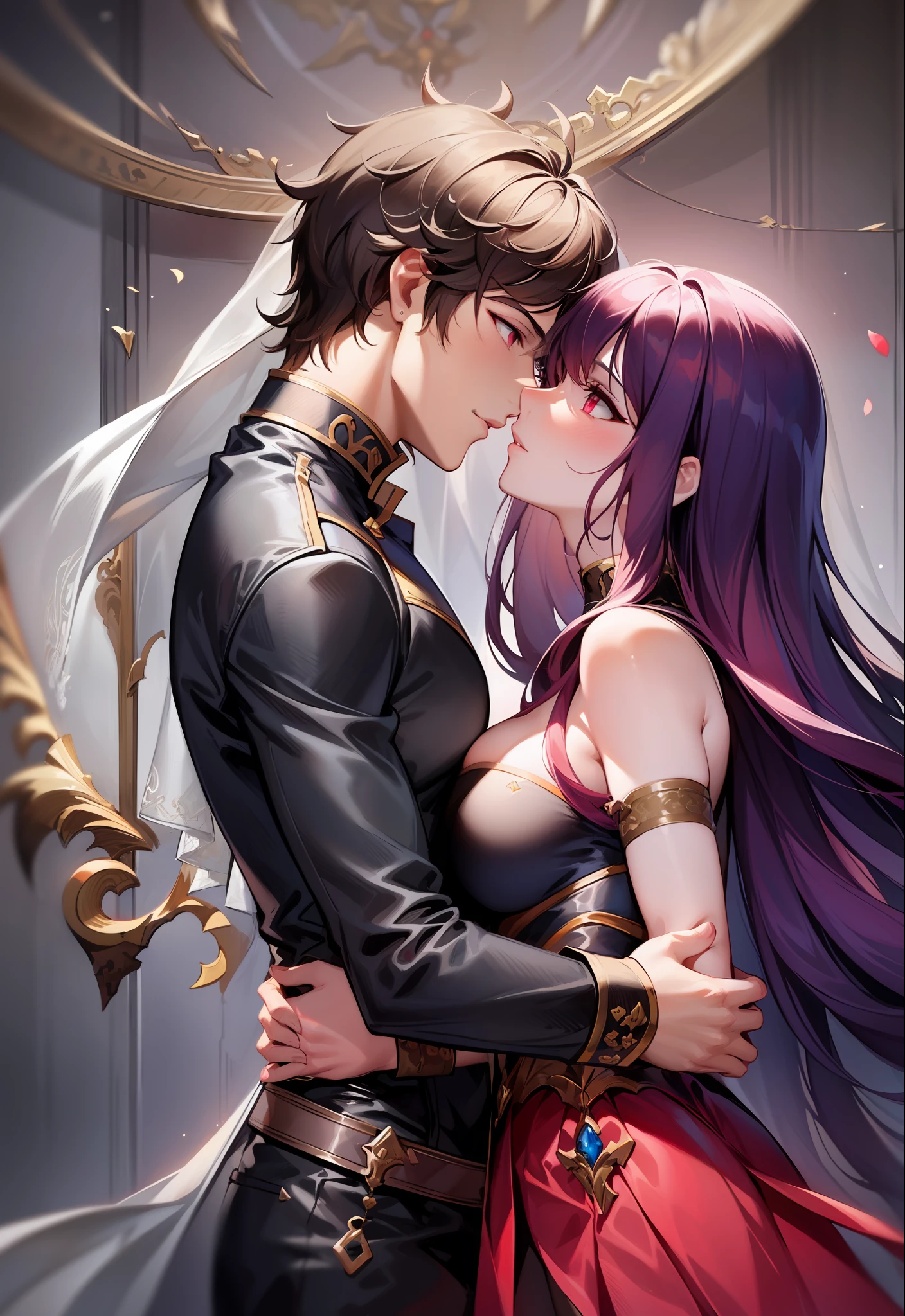 anime couple in wedding dress kissing in a dark room, artwork in the style of guweiz, guweiz, charlie bowater and artgeem, highly detailed exquisite fanart, edmund blair and charlie bowater, guweiz on pixiv artstation, in the art style of bowater, guweiz on artstation pixiv, high quality fanart