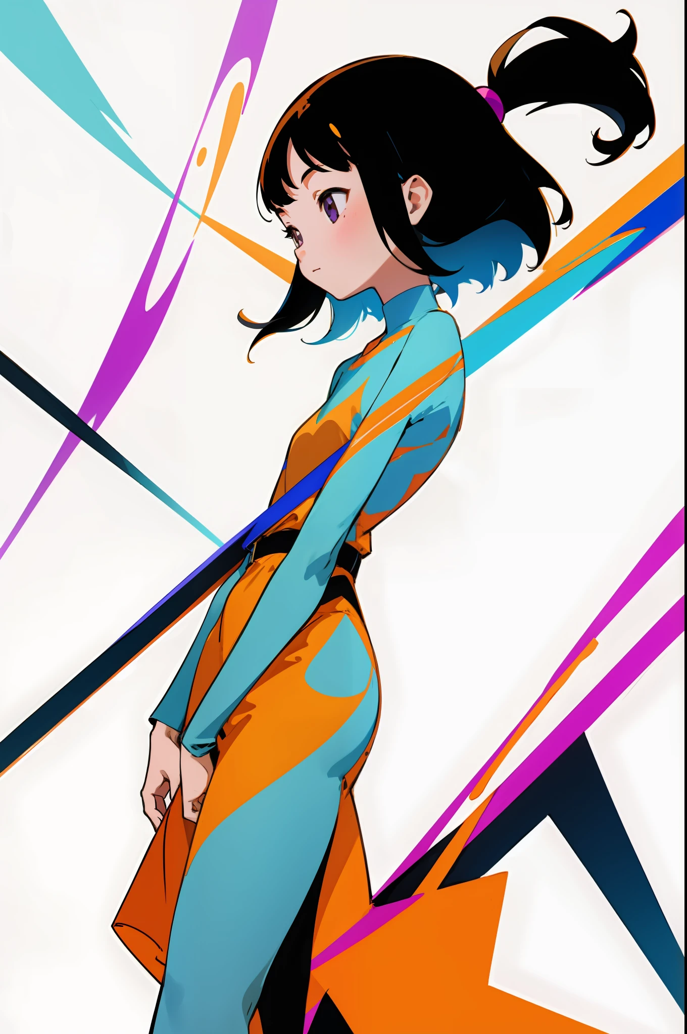 Girl avatar, hand drawn doodles, stick figures, thick lines, low saturation, minimalism, less details, Q version, flat, simple background, no hands