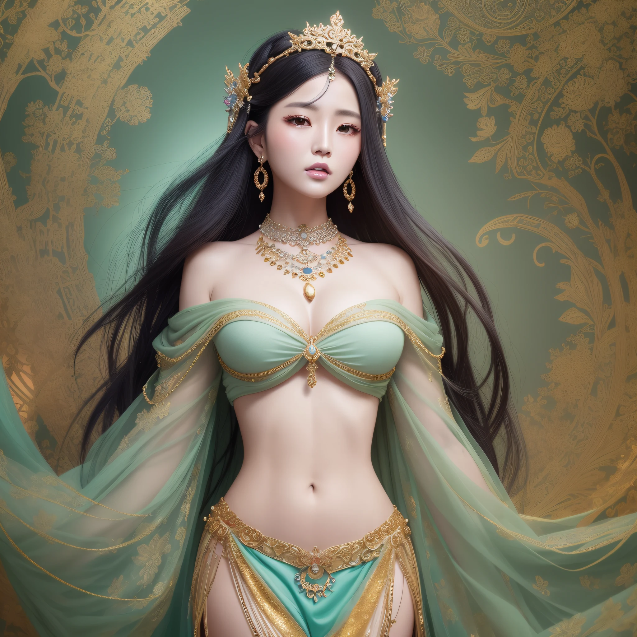 a Beautiful Japanese garl,Small face with a straight nose and rose-like lips,line art watercolor wash, ethereal background, abstract beauty,stand, approaching perfection, pure form, golden ratio, minimalistic, unfinished, concept art, by Brian Froud and Carne Griffiths and Wadim Kashin and John William Waterhouse, intricate details, 8k post production, high resolution, hyperdetailed, trending on artstation, sharp focus, studio photo, intricate details, highly detailed, by greg rutkowski