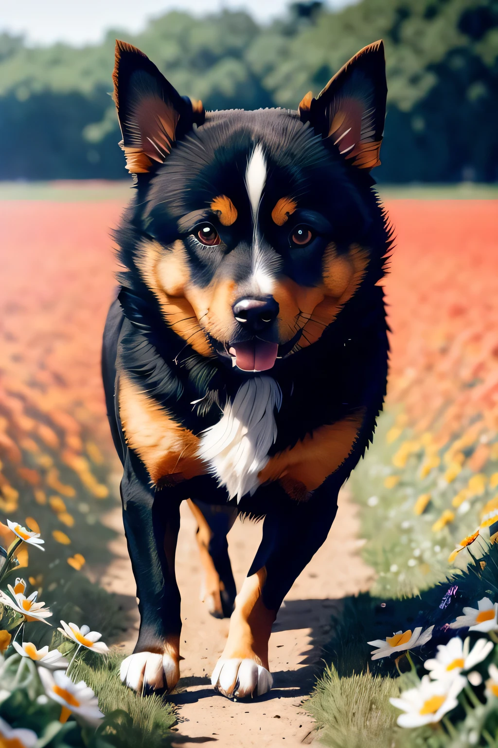 (((anime dog running through a field of flowers))), photorealistic, photo, masterpiece, realistic, realism, photorealism, high contrast, photorealistic digital art trending on Artstation 8k HD high definition detailed realistic, detailed, skin texture, hyper detailed, realistic skin texture, armature, best quality, ultra high res, (photorealistic:1.4),, high resolution, detailed, raw photo, sharp re, by lee jeffries nikon d850 film stock photograph 4 kodak portra 400 camera f1.6 lens rich colors hyper realistic lifelike texture dramatic lighting unrealengine trending on artstation cinestill 800,