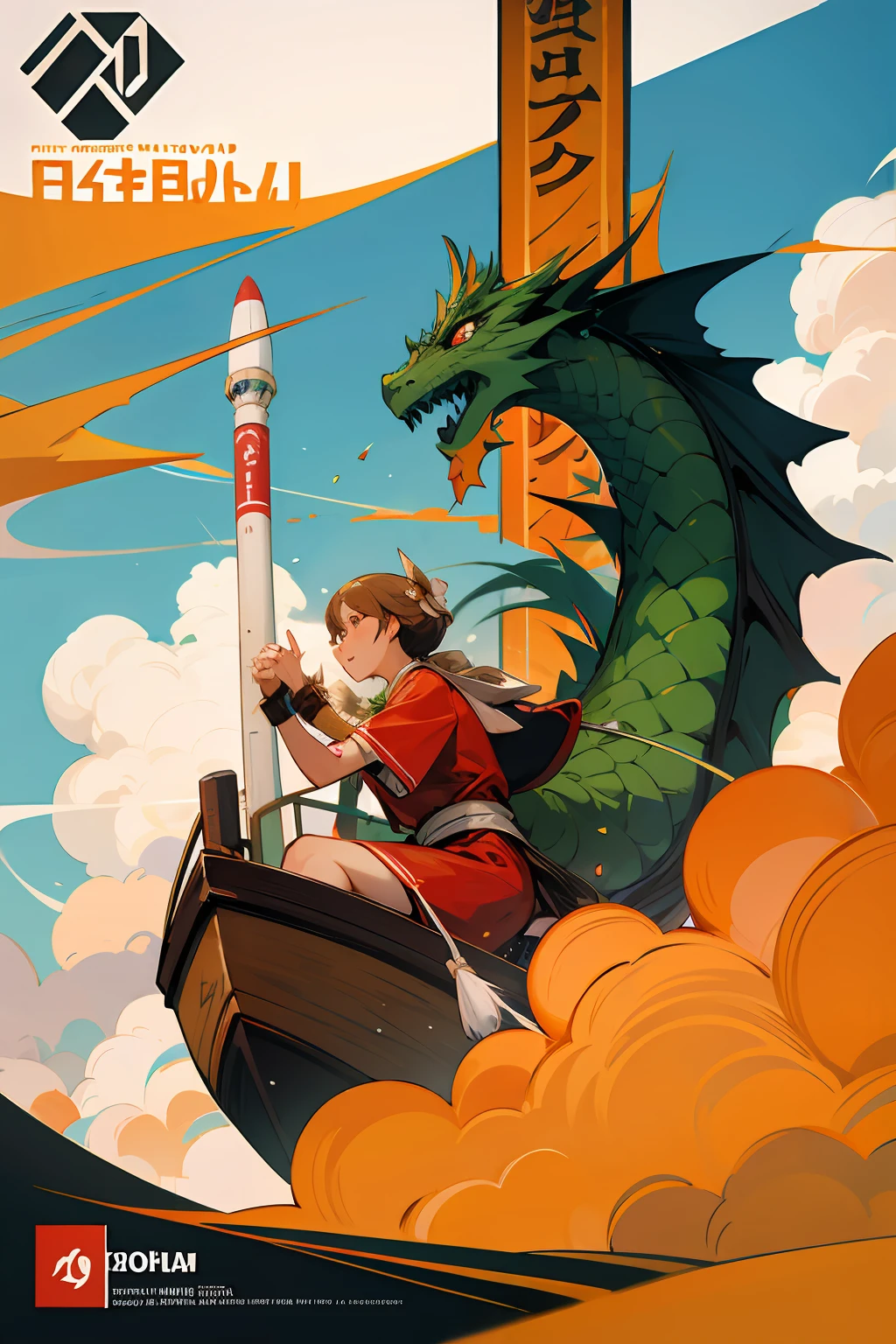 Dragon Boat Festival poster, there are rockets, there are satellites, technology, retro