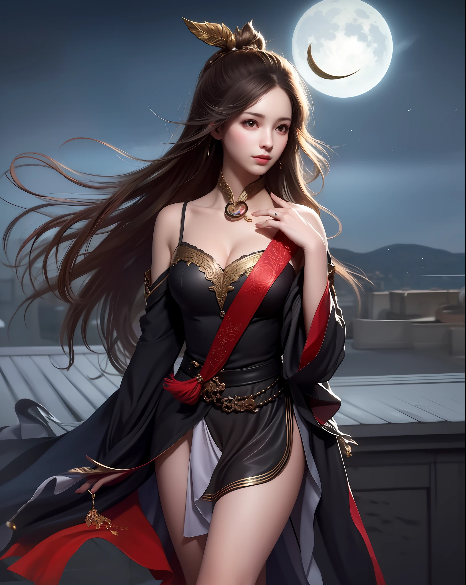(8k, RAW photo:1.2), best quality, ultra high res,dramatic angle,(fluttered detailed color splashs), (illustration),(((1 girl))),(long hair),(rain:0.9), (头饰:1.4),少女身边有一座古宫,汉服,(重点),彩色水墨画,(泼彩),泼彩,(((colorful))),(素描:0.8) , Masterpiece, best quality, beautiful painted, highly detailed,(denoising:0.6),[splash ink],((ink refraction)), (beautiful detailed sky),moon,highly,detaild,(masterpiece, best quality, extremely detailed） CG unity 8k壁纸，杰作，最好的质量，超详细），（石蒜），