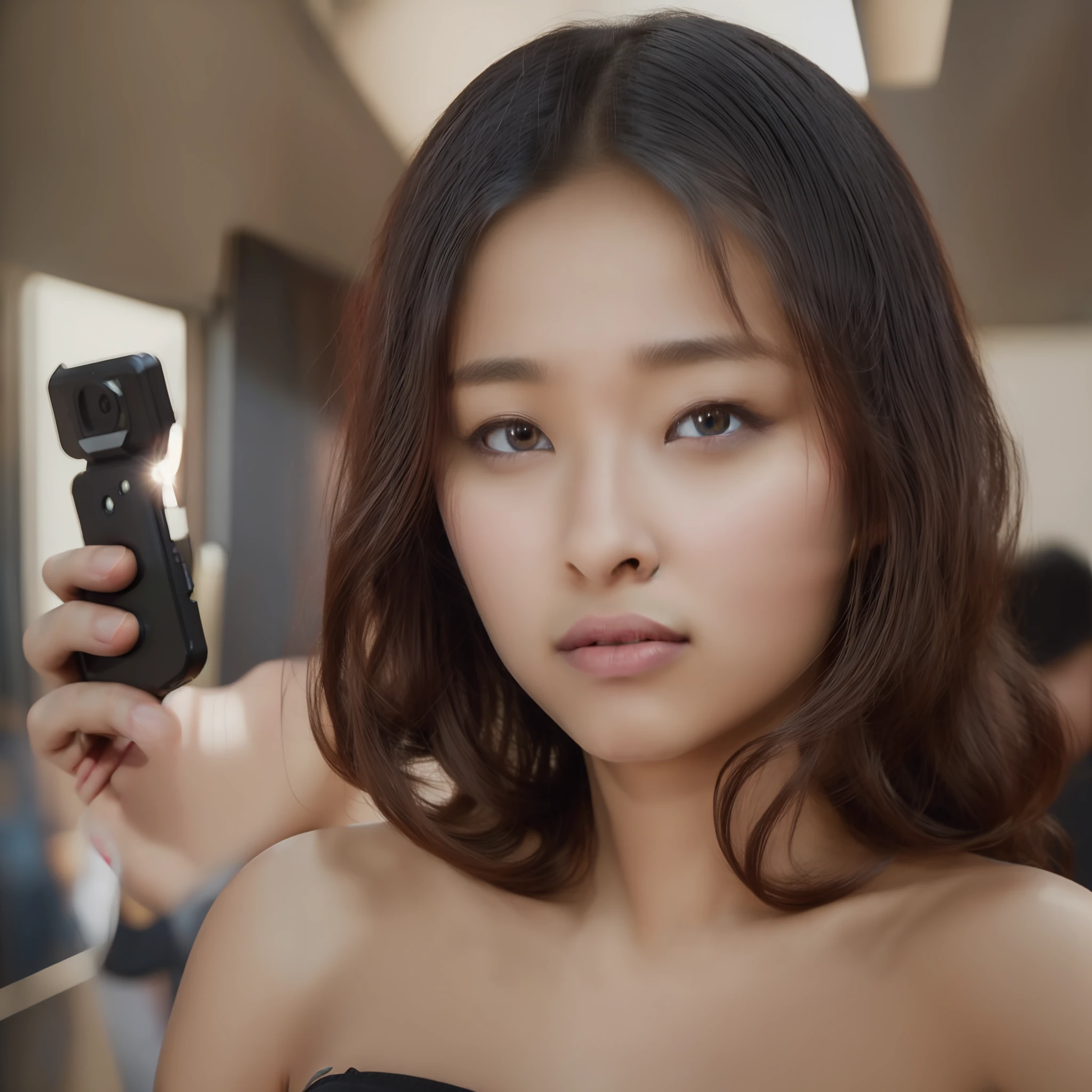 8K, Best Quality, Masterpiece, Ultra High Resolution, (Realism: 1.4), Original Photo, (Realistic Skin Texture: 1.3), (Film Grain: 1.3), (Selfie Angle)