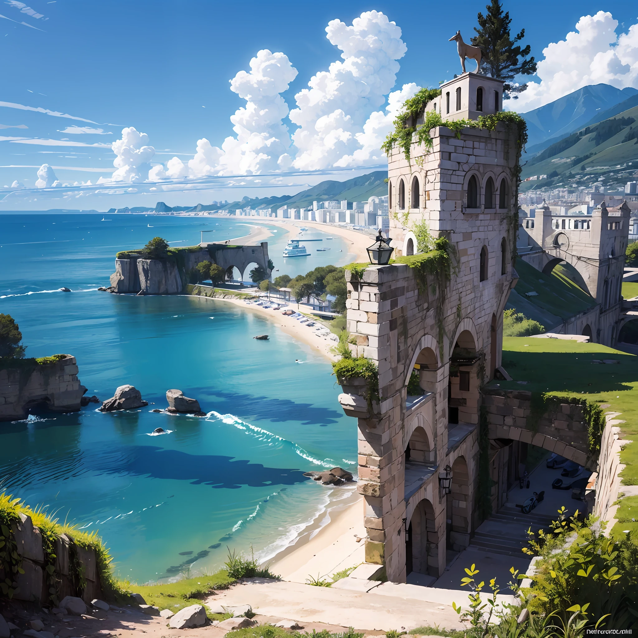 CREATE A DIGITAL PAINTING WITH PPE AND THE HIGHEST DETAILS OF THE GULF OF NAPLES , LONG RANGE, DETAILED DIGITAL ART --auto