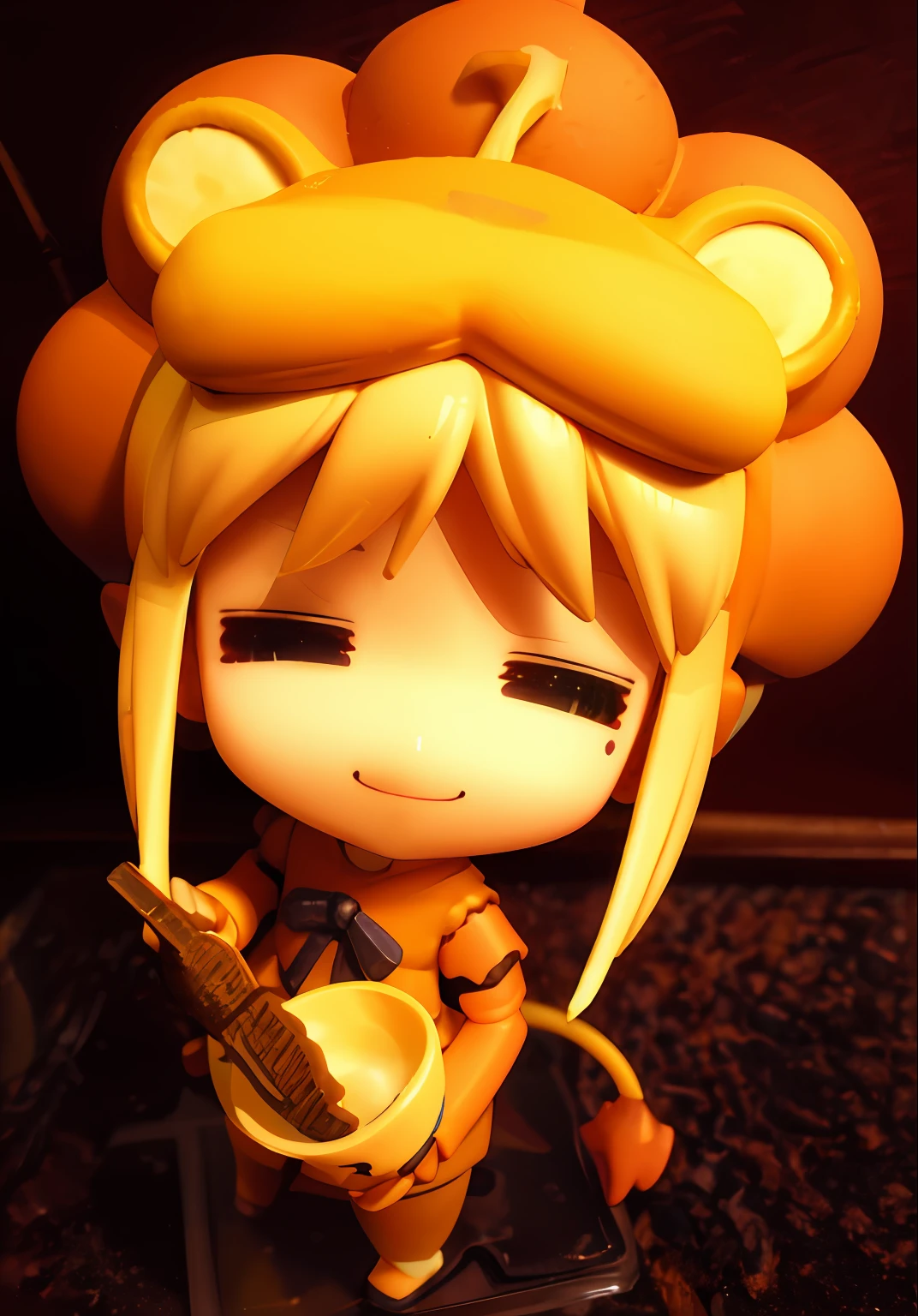 there is a small doll with a lion head on it, nendoroid, style as nendoroid, nendoroid 3 d, nendroid, water color nendoroid, pathfinder nendoroid, rin, loli, chibi, closeup shot, senko-san, q posket, [ closeup ]!!, nendoroid eyes, honey --auto