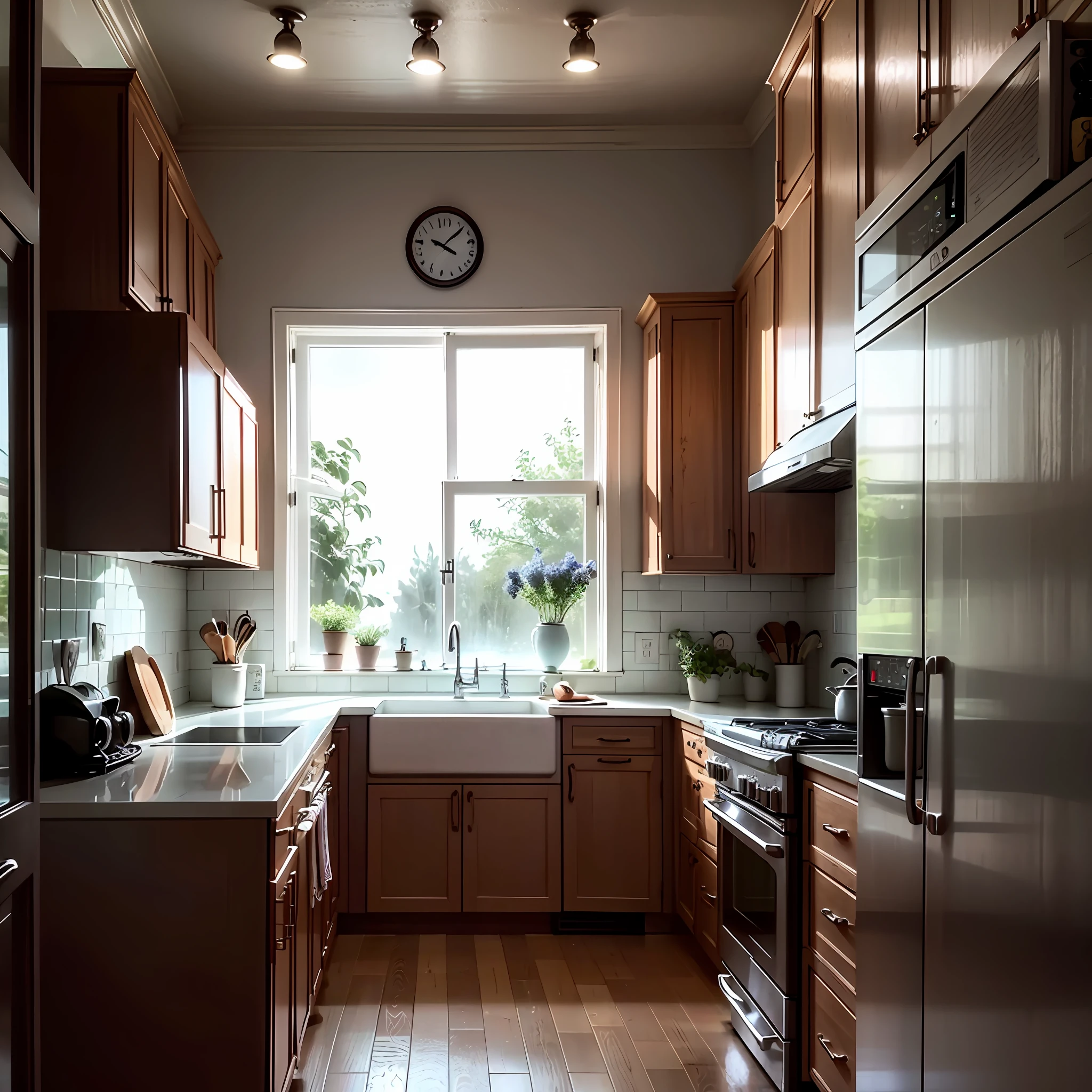 kitchen, grey room, low light --auto