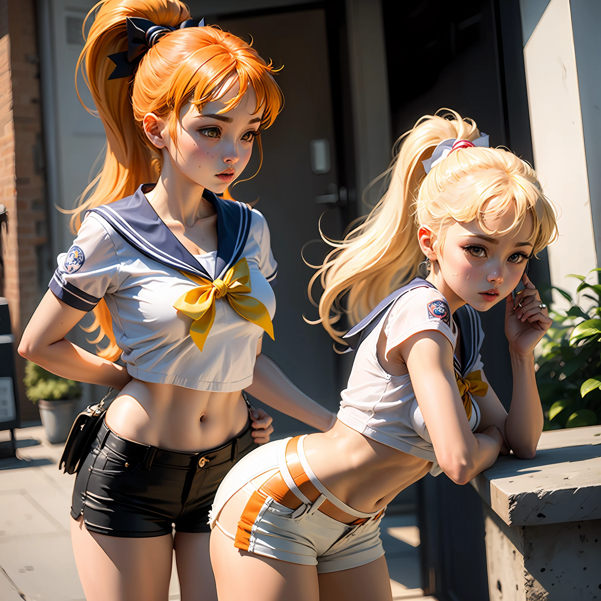 Sailor Venus Ponytail Mini Skirt White Shorts Low Angle --auto