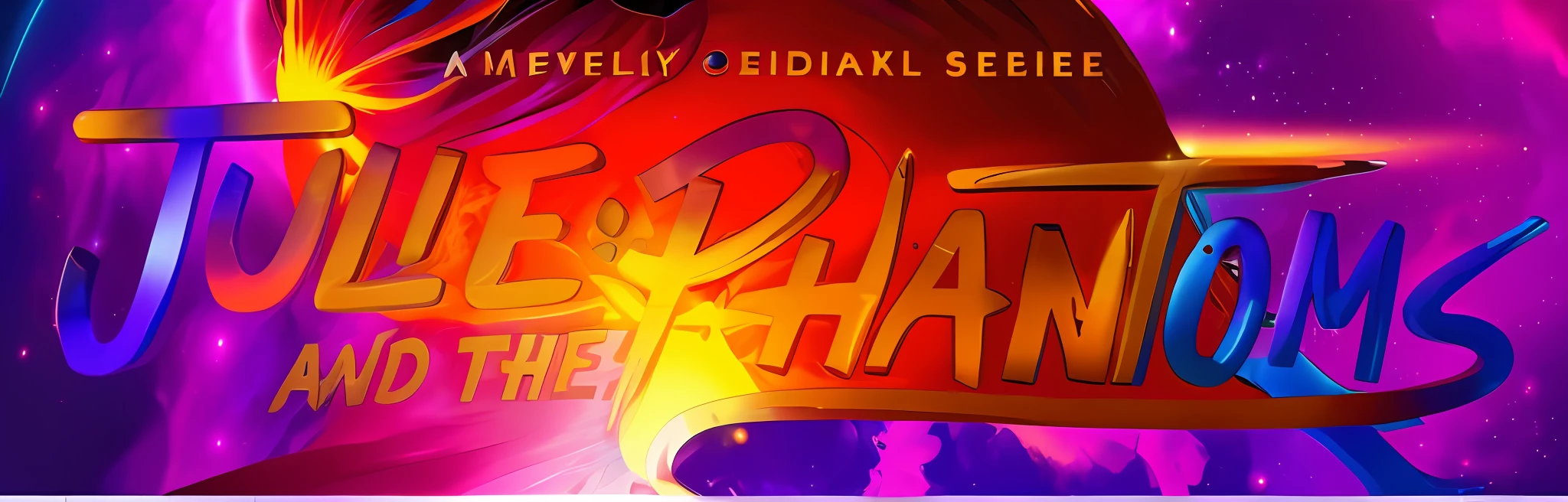 a woman in a black dress standing in front of a purple background, with a title with the name, Julie and Theo Phantoms 2, The Expanse, Phtotrealistic, She-Ra, She - Ra, Alphonse Fly, profile picture 1024px, Pharoah