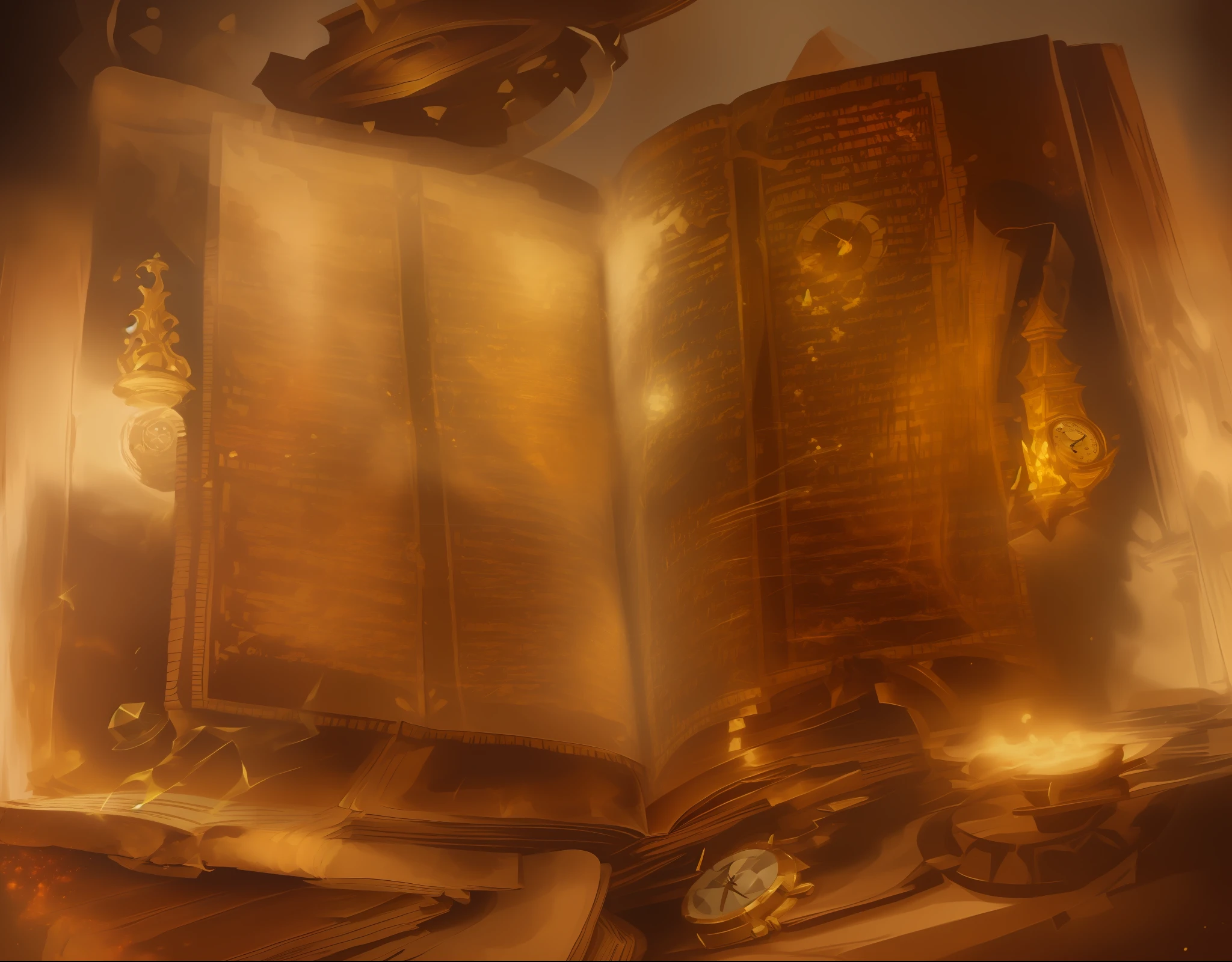 a close up of a book on a table with a clock in the background, alchemist library background, fantasy rpg book illustration, floating spellbook, hearthstone concept art, fantasy book illustration, blizzard hearthstone concept art, library of ruina concept art, artbook artwork, hearthstone artwork, magic book, hearthstone card artwork, hearthstone card game artwork, hearthstone art, arcane books