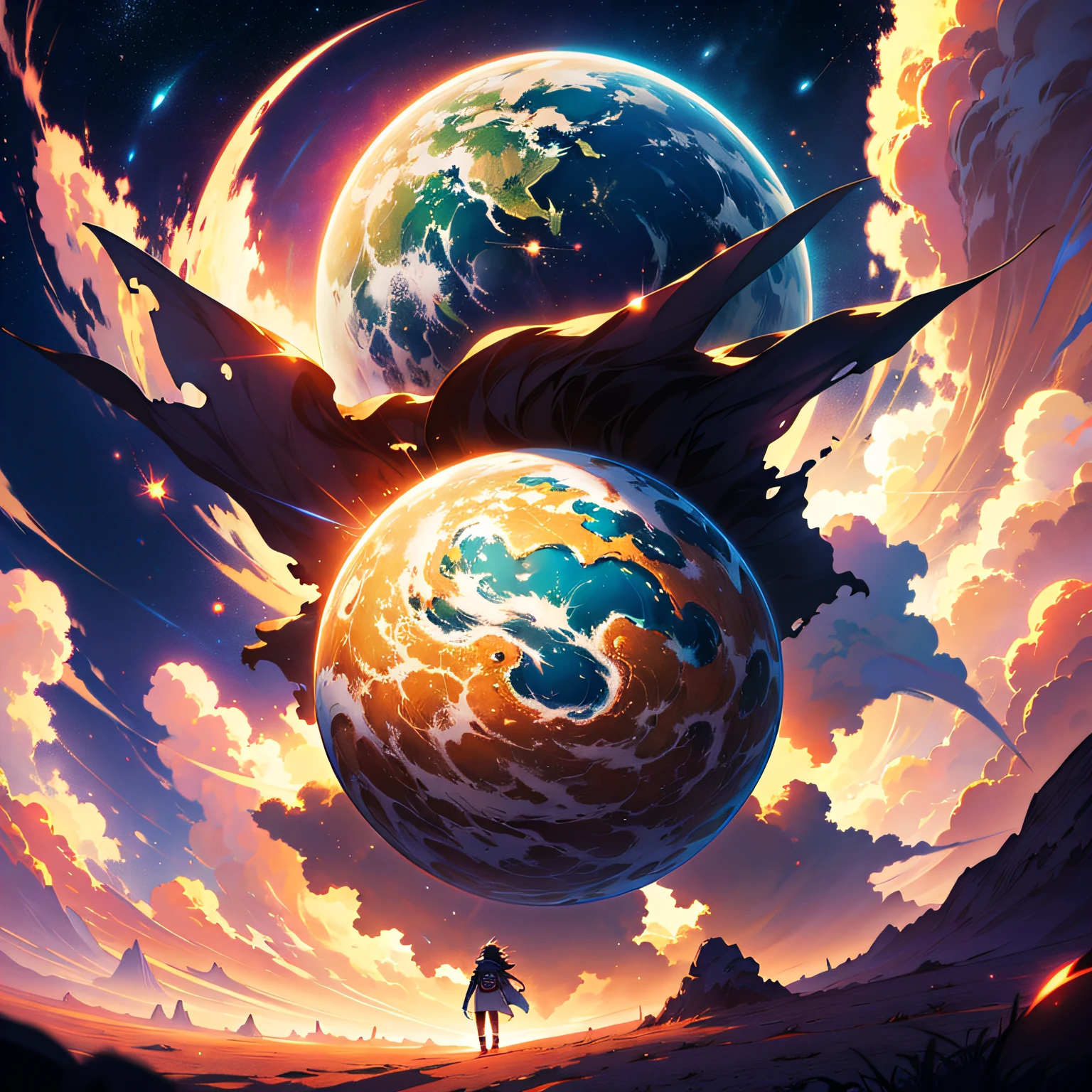 (Best Quality, Masterpiece), A Huge Planet, Beautiful Earth, ((No Humans)) (Magical, Fascinating, Beautiful Planet), (Living, Plants, Green), (Bright Stars), (Ultra Detail, Dynamic Camera), (Wide Angle), (Celestial Illumination), (Vivid Colors and Saturation) --auto