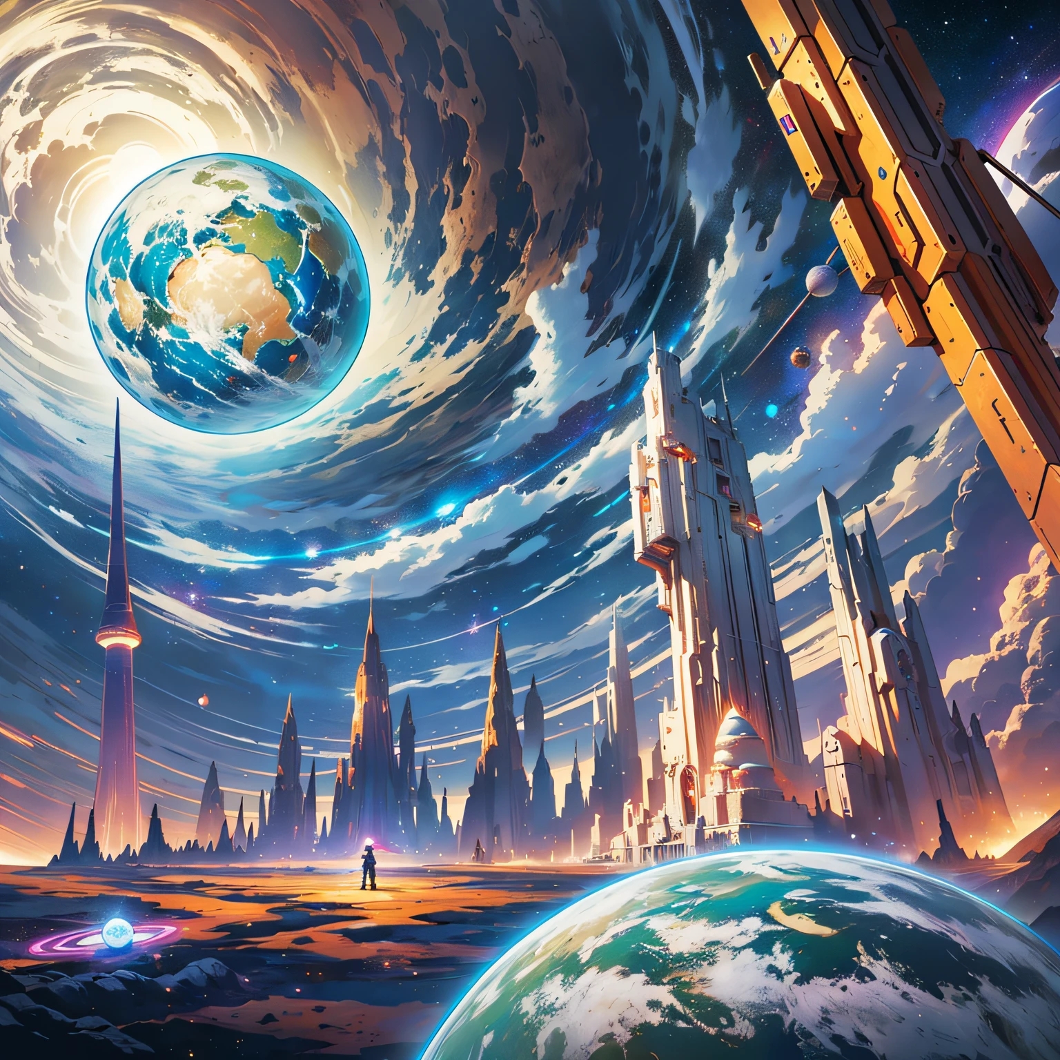 (Best Quality, Masterpiece), A Huge Planet, Beautiful Earth, ((No Humans)) (Magical, Fascinating, Beautiful Planet), (Living, Plants, Green), (Bright Stars), (Ultra Detail, Dynamic Camera), (Wide Angle), (Celestial Illumination), (Vivid Colors and Saturation) --auto