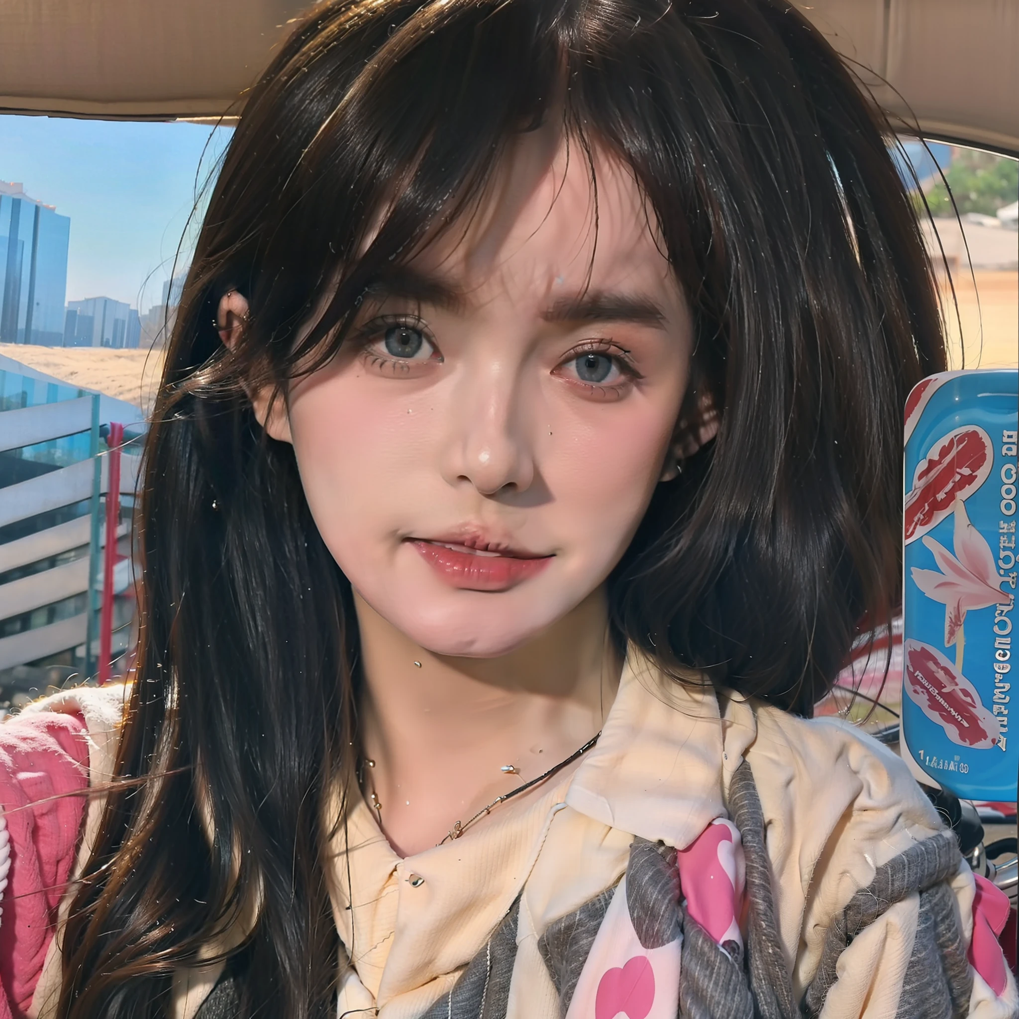 8K, Best Quality, Masterpiece, Ultra High Resolution, (Realism: 1.4), Original Photo, (Realistic Skin Texture: 1.3), (Film Grain: 1.3), (Selfie Angle),1 Girl, Beautiful Eyes and Face Details, Masterpiece, Best Quality, Close-up, Upper Body, Looking at the Viewer