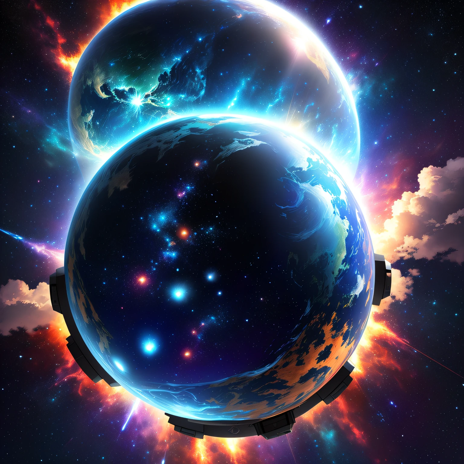 (Best Quality, Masterpiece), A Giant Meteorite, Top-Down View of Meteorites ((No Humans)) (Fantastic, Fascinating, Beautiful Planet), (Living, Plants, Green), (Bright Stars), (Hyperdetail, Dynamic Camera), (Wide Angle), (Celestial Illumination), (Vivid Colors and Saturation) --auto