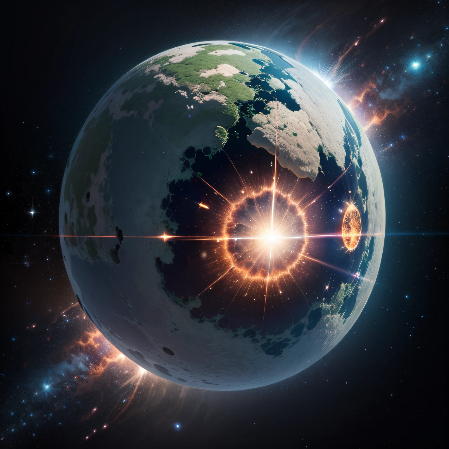 (Best Quality, Masterpiece), A Giant Meteorite, Top-Down View of Meteorites ((No Humans)) (Fantastic, Fascinating, Beautiful Planet), (Living, Plants, Green), (Bright Stars), (Hyperdetail, Dynamic Camera), (Wide Angle), (Celestial Illumination), (Vivid Colors and Saturation) --auto